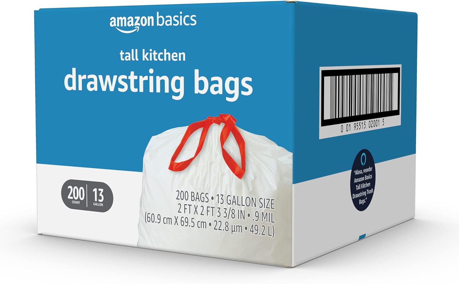 Thumbnail 3 de Amazon Basics 13-Gallon Drawstring Trash Bags, 0.9 Mil, Unscented, 200-Count