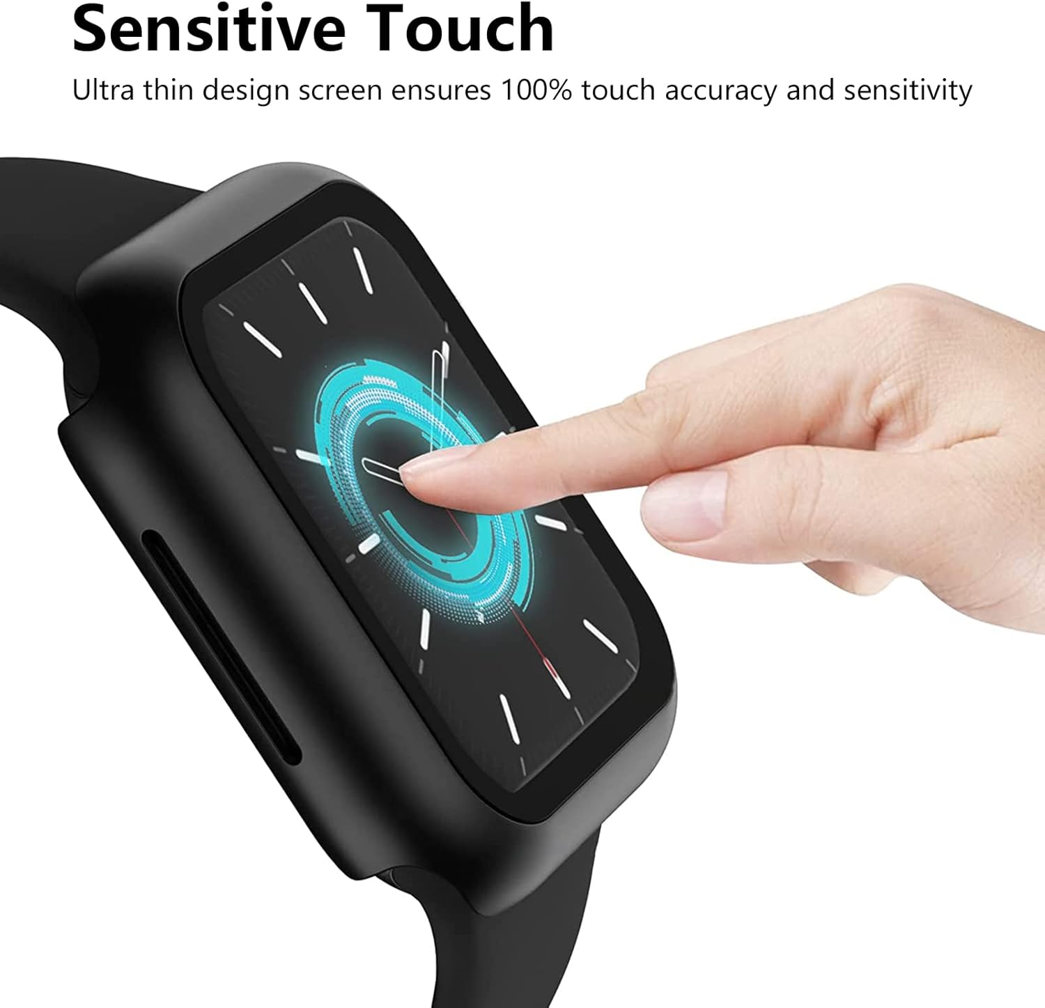 Detalle 2 de AOTUAO 4 Pezzi Cover per Apple Watch 41mm Series 9/8/7 – Protezione Schermo Temperato Trasparente