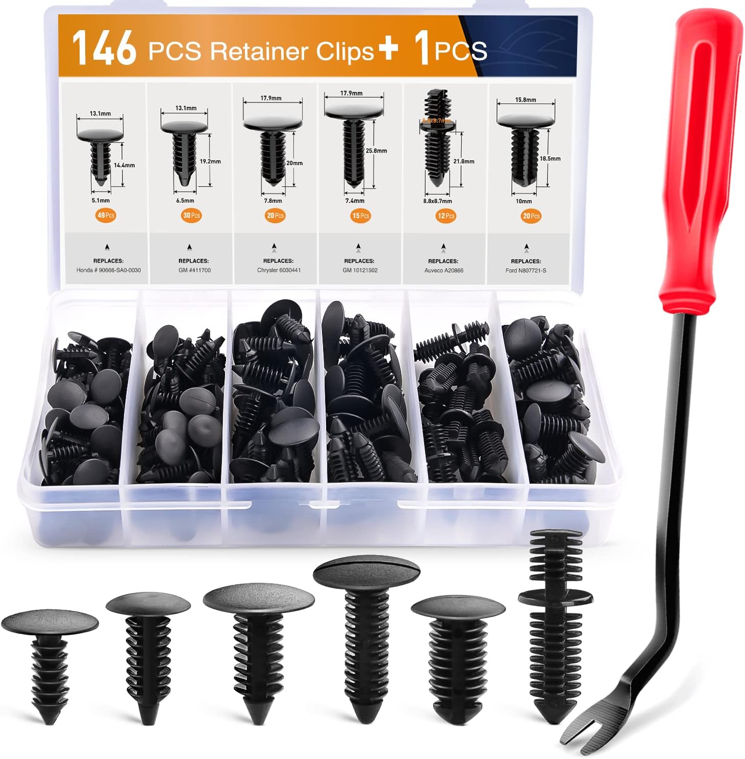 GOOACC 146PCS Nylon Bumper Shield Retainer Kit