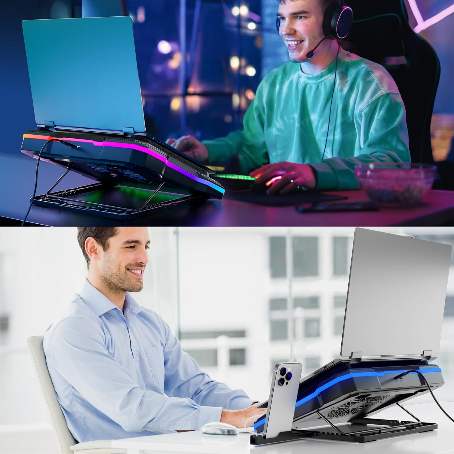 Thumbnail 5 de MOOJAY Laptop Cooling Pad with Powerful Turbo Fan and RGB Lighting (14–19 Inch) – 8 Adjustable Heights