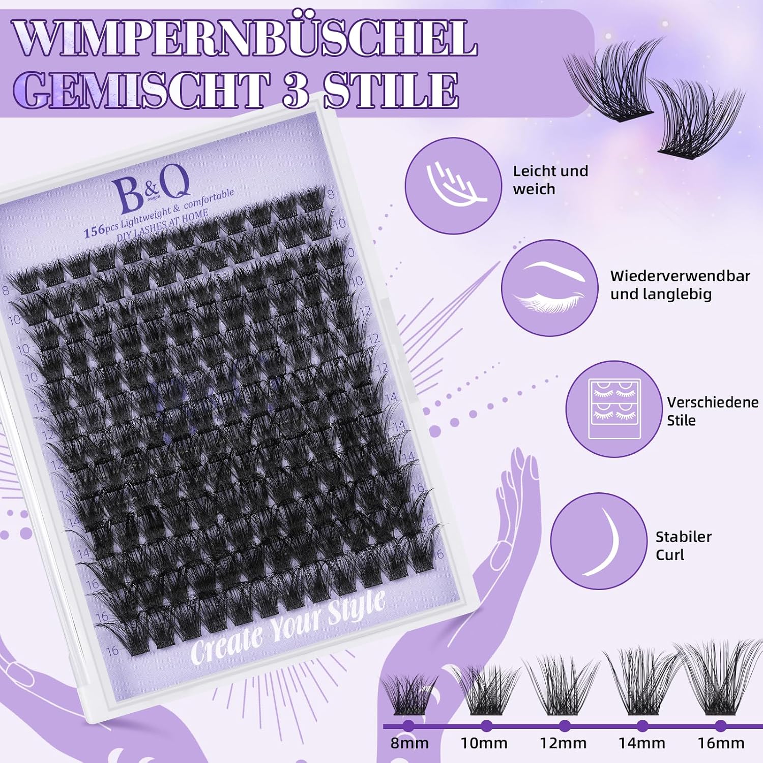 Detalle de B&Q Lash Extension Set B02 Wimpern 156 Stück