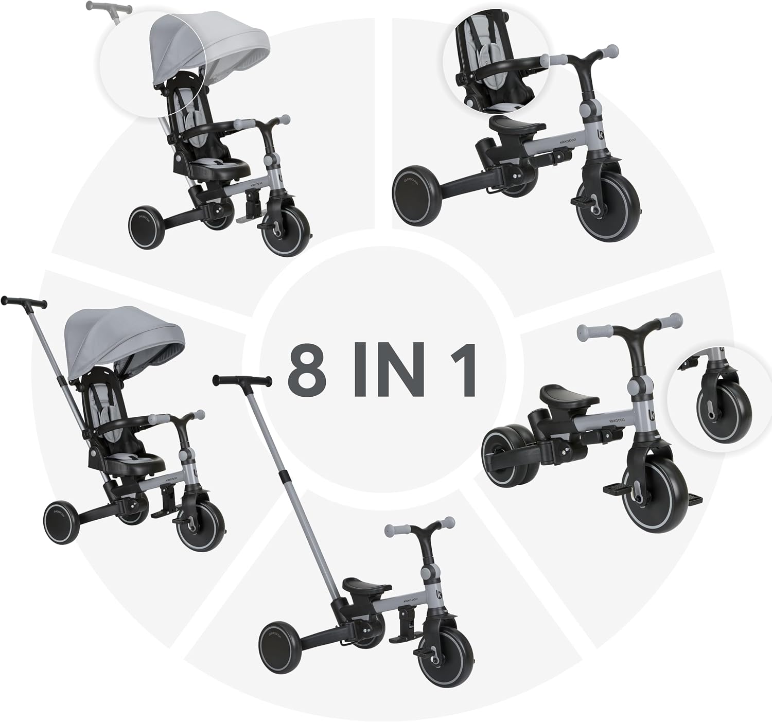Thumbnail 1 de KikkaBoo Triciclo Evolutivo 8 in 1 ALUMA: da 12 mesi a 60 mesi, pieghevole e con maniglione genitori