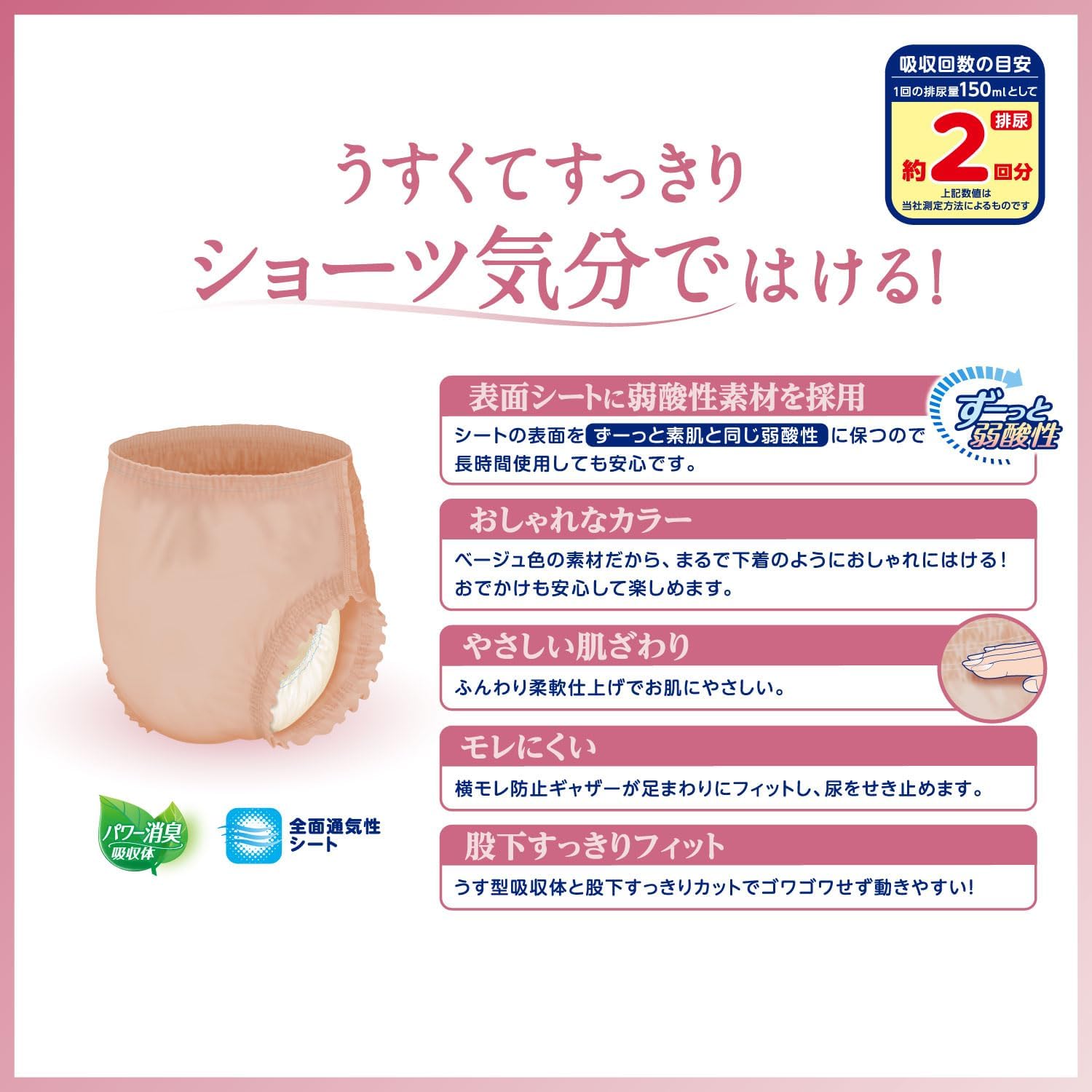 Detalle de リフレ はくパンツ 下着のようなベージュタイプ Mサイズ 大人用尿もれパンツ 22枚