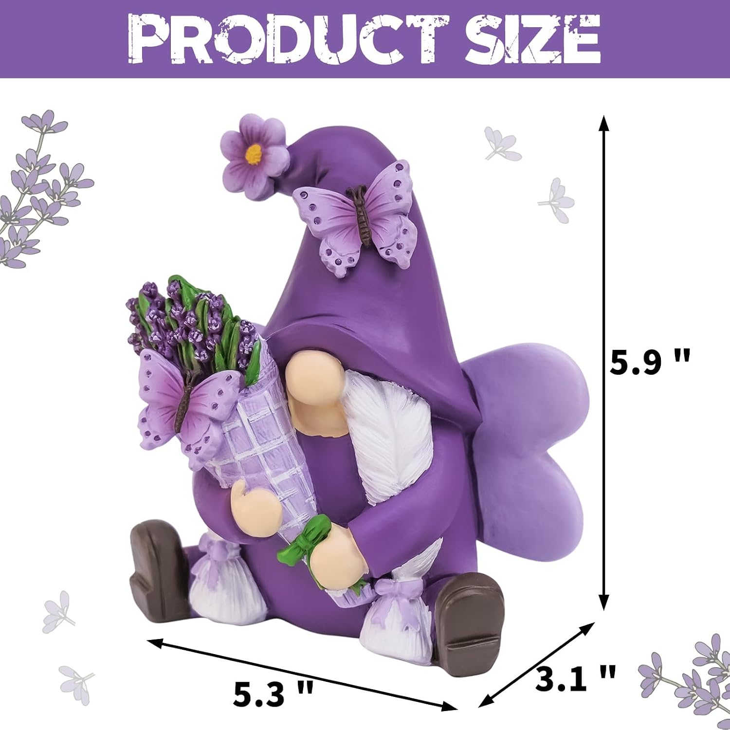 Detalle de Generic Lavender Gnome Resin Figurine, Purple 5.9-Inch Spring and Summer Decor