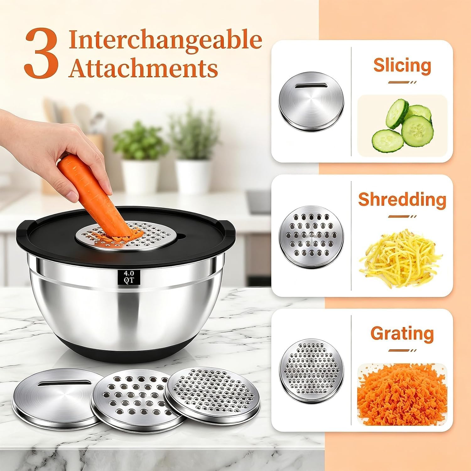 Detalle 2 de Greenloom Mb-set-001 21-Piece Stainless Steel Mixing Bowl Set with Lids and Graters