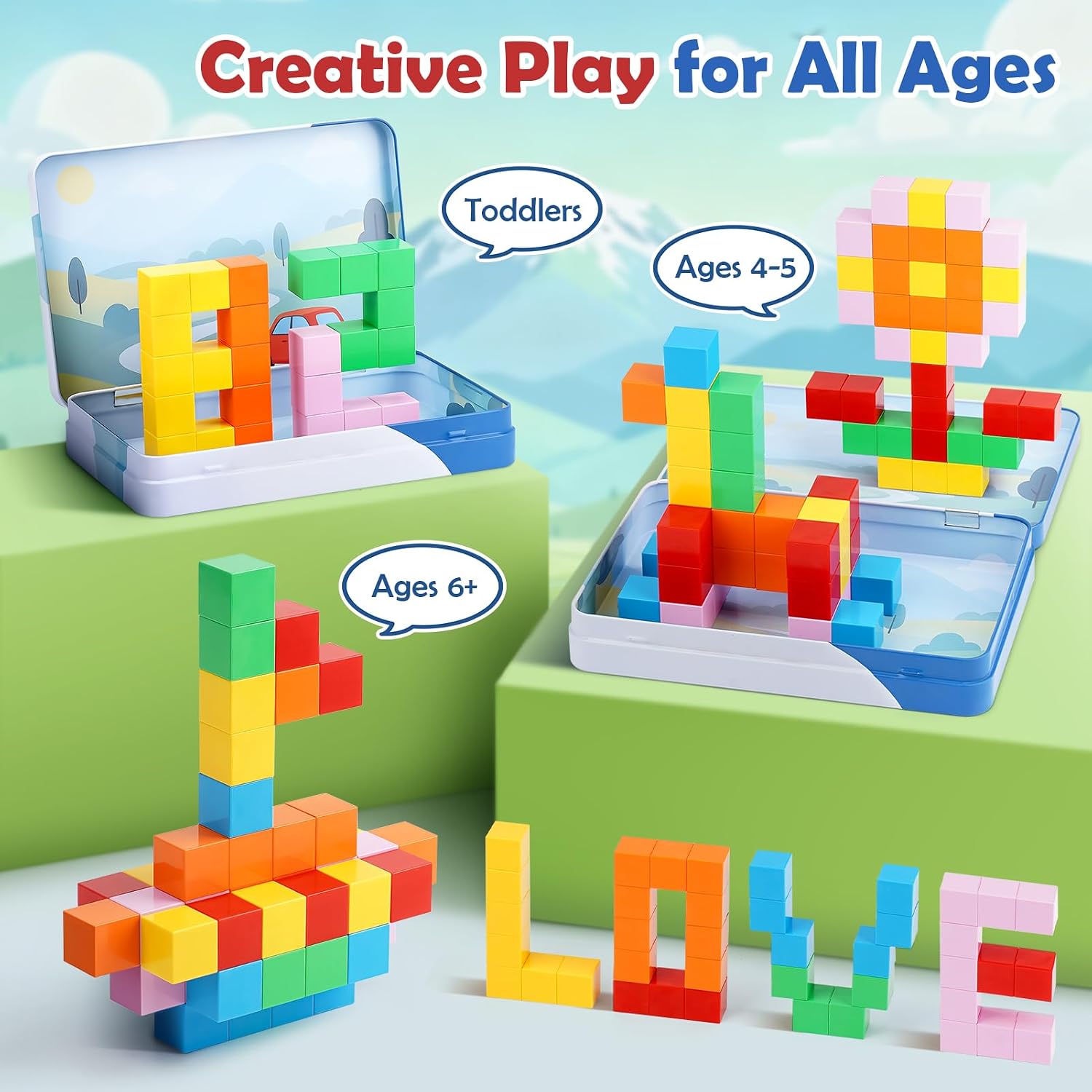 Detalle de 52 PCS Magnetic Blocks with Metal Box: A Compact STEM Travel Set for 3+