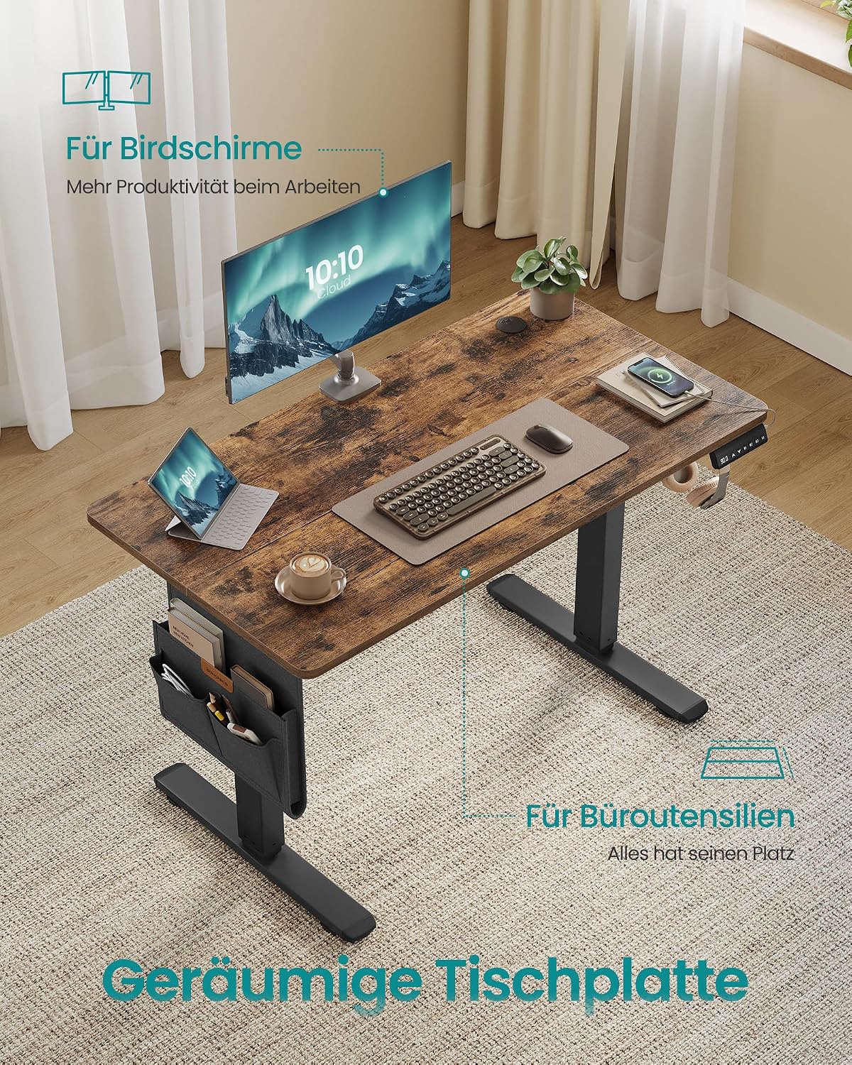 Thumbnail 4 de SONGMICS LSD130KD01 höhenverstellbarer Schreibtisch 100×60 cm