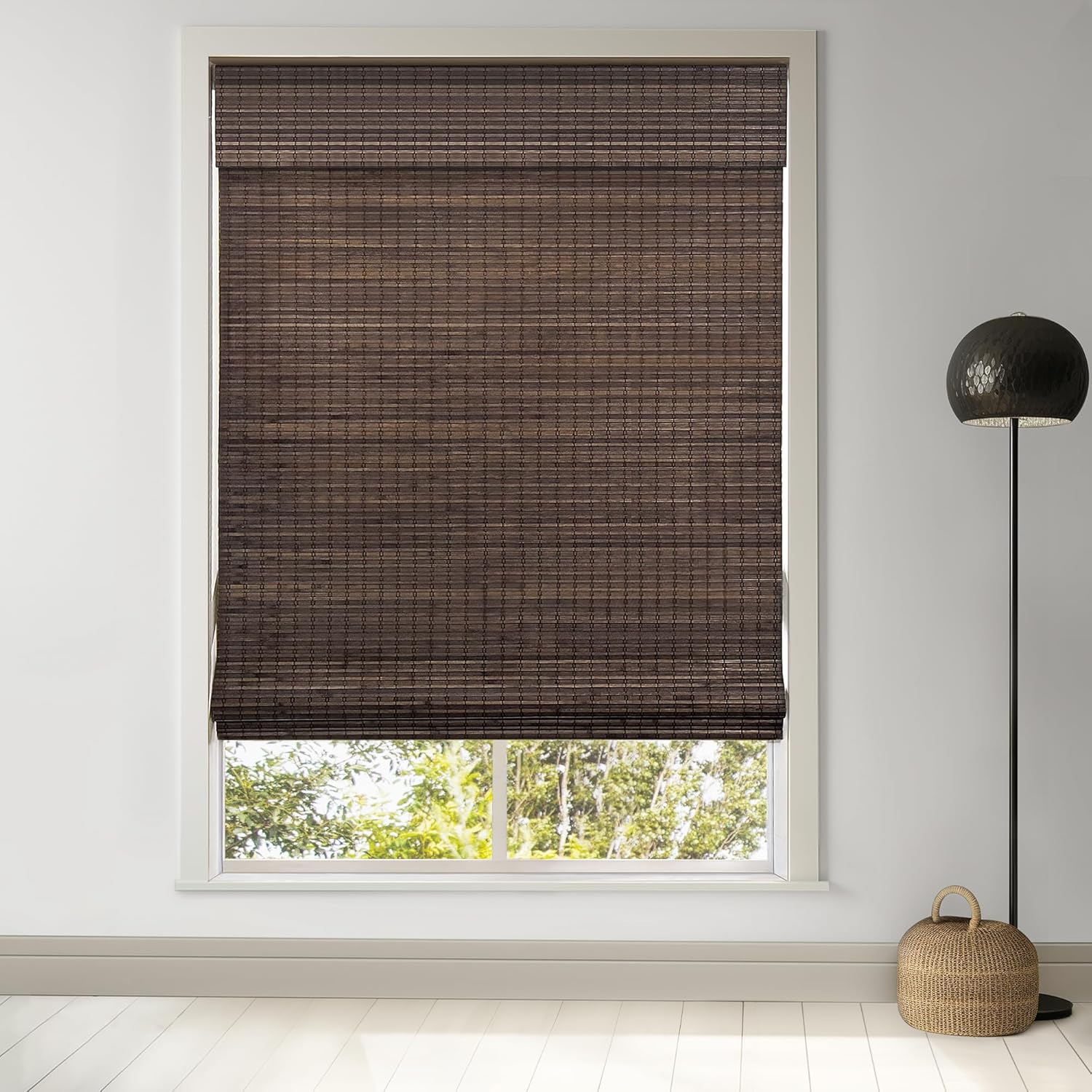Detalle de LazBlinds BDP-Espresso Cordless Bamboo Roman Shade, 34 x 64, Room Darkening