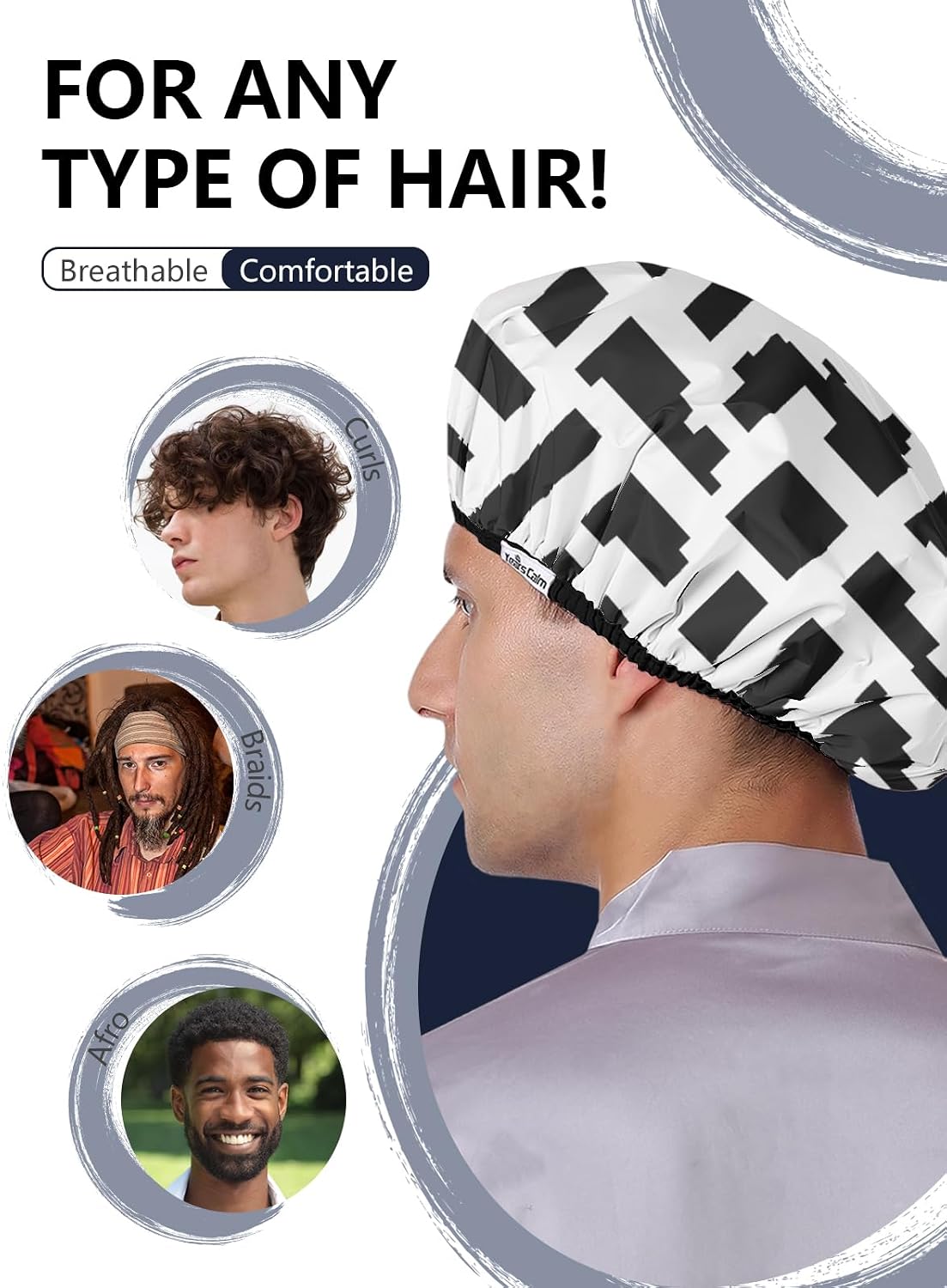 Thumbnail 6 de Years calm YC-GS-NY Reusable Men’s Shower Cap, Waterproof Dual-Layer