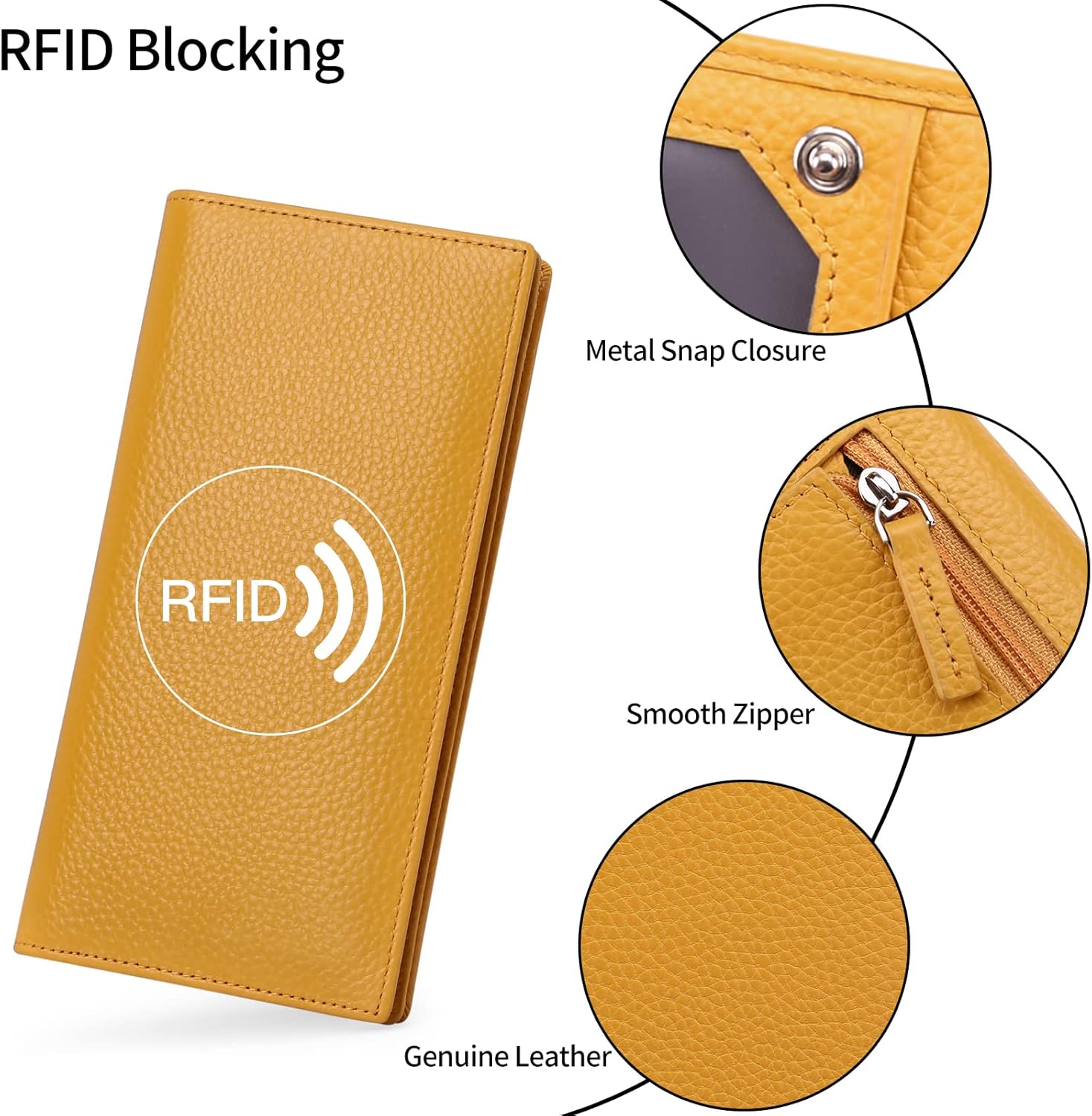 Detalle de SENDEFN Leather Purses for Women with RFID Blocking — Slim Bifold Wallet