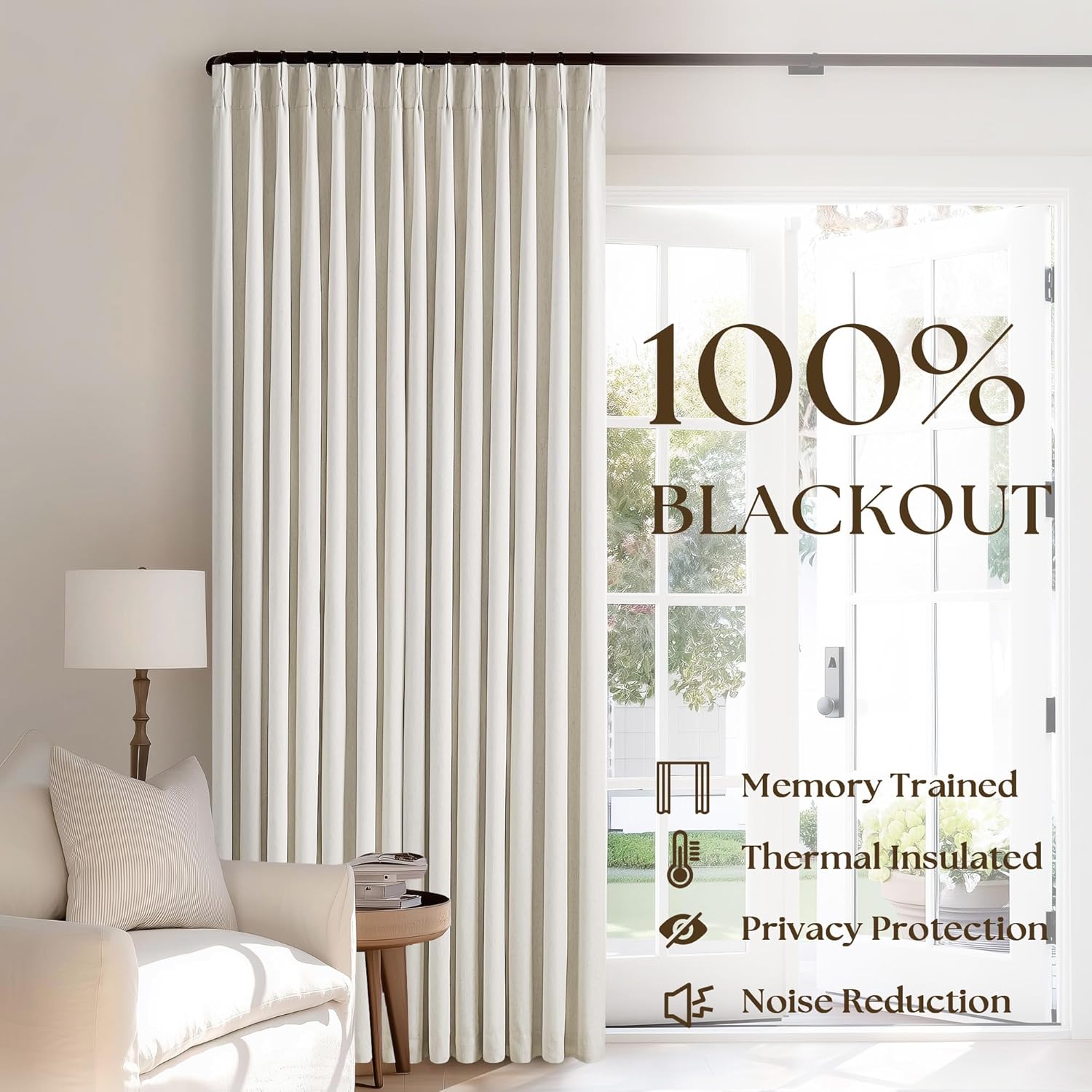 Thumbnail 2 de 90 Inch Pinch Pleated Linen Blackout Curtains 100% Blackout