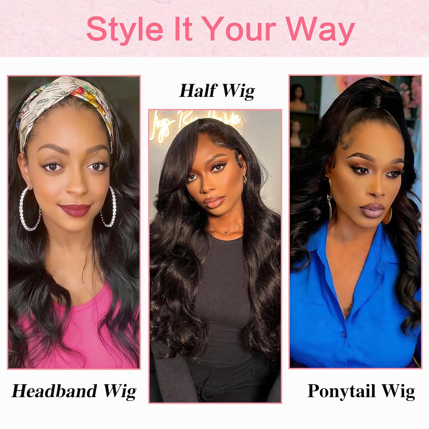 Thumbnail 4 de olimaruly 18-inch 100% Virgin Human Hair Body Wave Half Wig (Natural Black) – Drawstring, Glueless Wear & Go