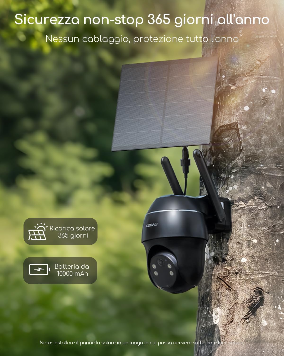 Thumbnail 4 de COOAU 24/7 Registrazione AOV 4G LTE Telecamera Esterna con Batteria, Pannello Solare e eSIM