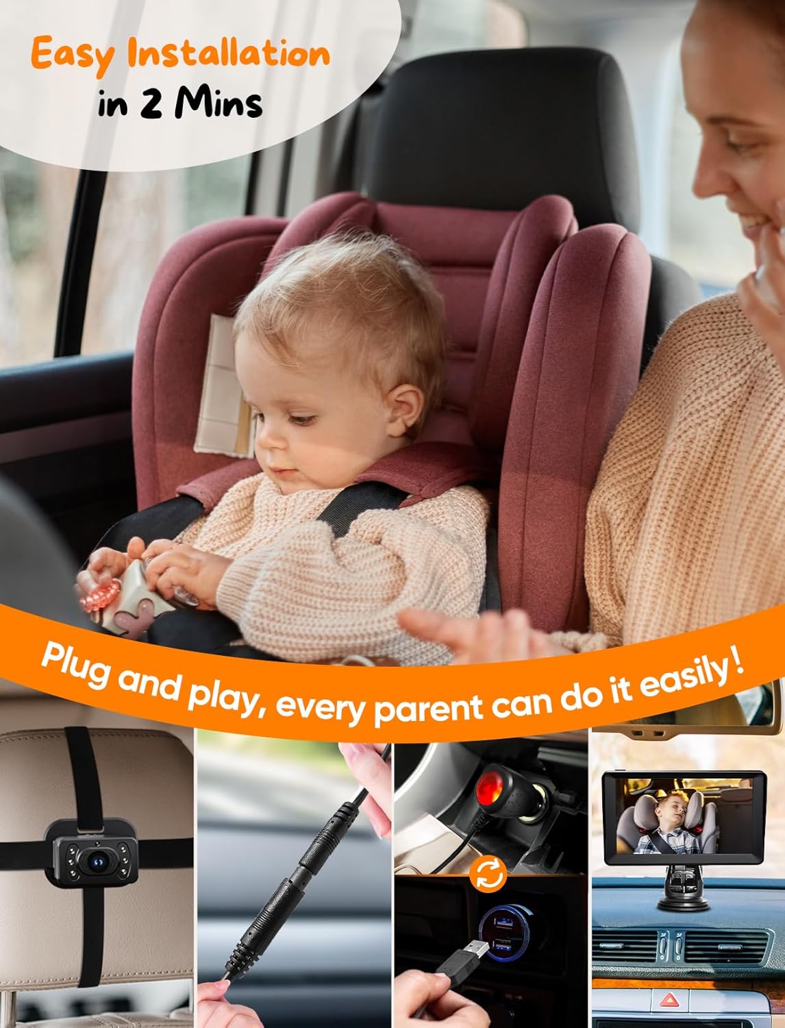Thumbnail 2 de Kidsneed Baby Car Camera 7-Inch Monitor: 1080P Rear-Facing Dual Cameras for Safer Travel