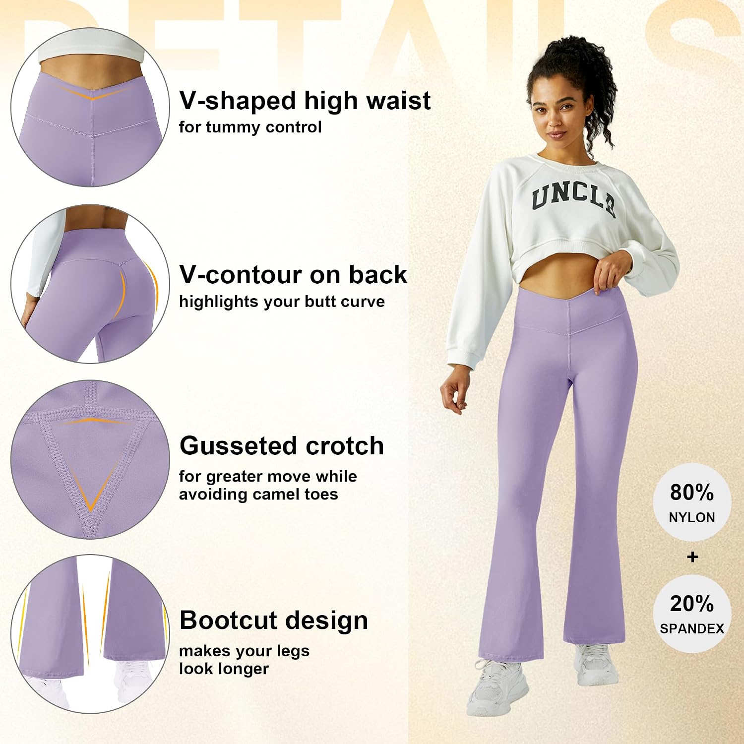 Detalle 1 de Friptspyg V-Shape Flared Leggings for Women with High Waist Tummy Control