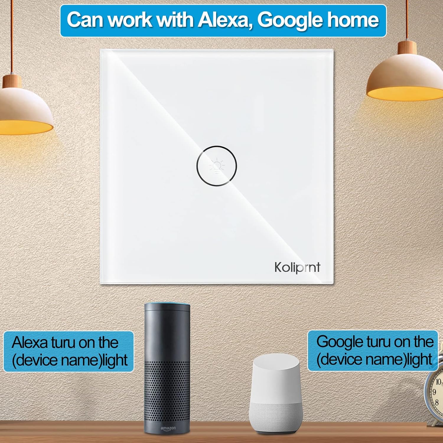 Thumbnail 1 de HeuxGir Smart-WLAN-Touch-Lichtschalter 86 x 86 mm (Glasfront, Status-LED) mit Alexa & Google Home