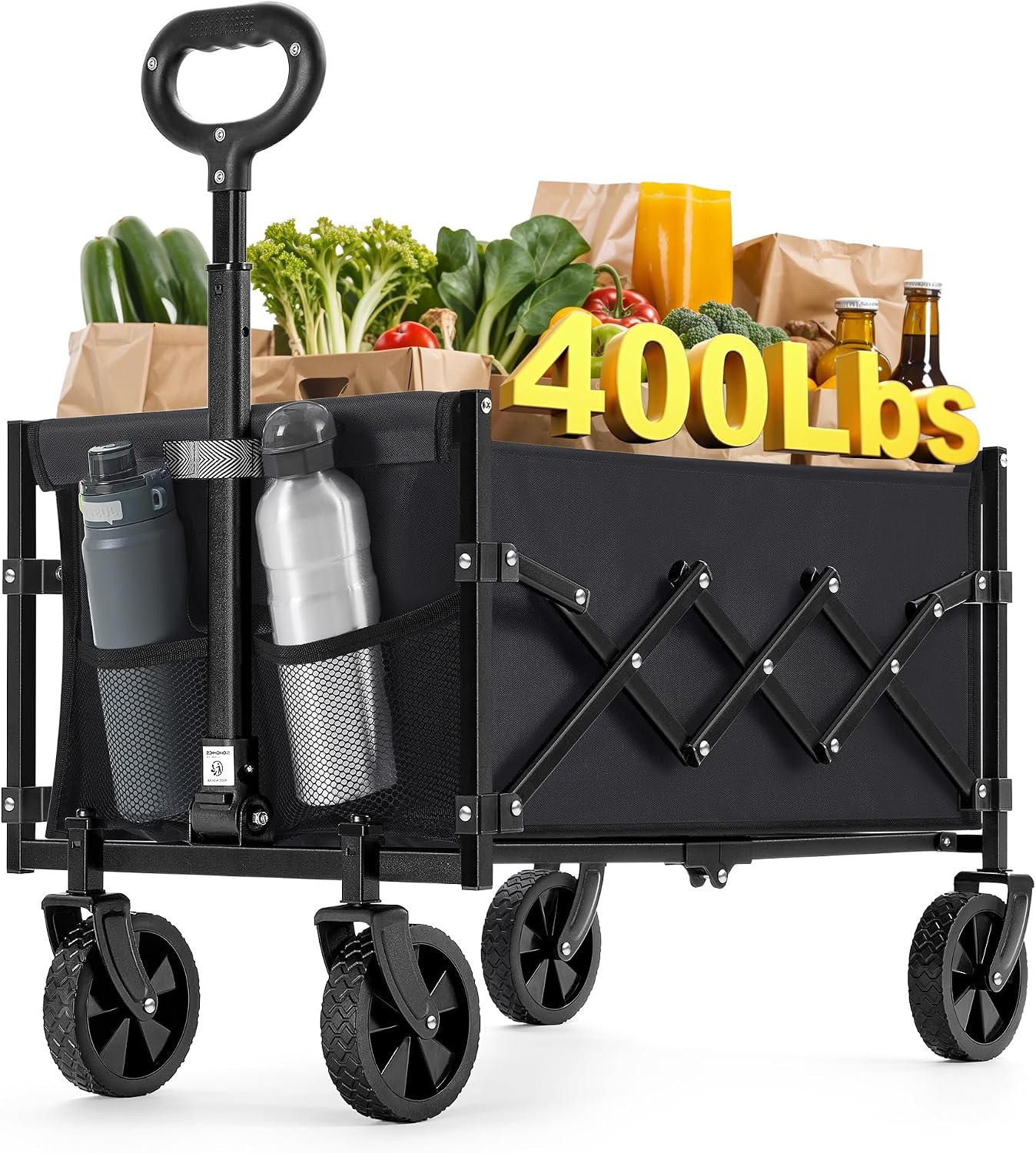 Detalle de SONGMICS GFW909B01 opvouwbare handkar, 90 liter, met vier wielen
