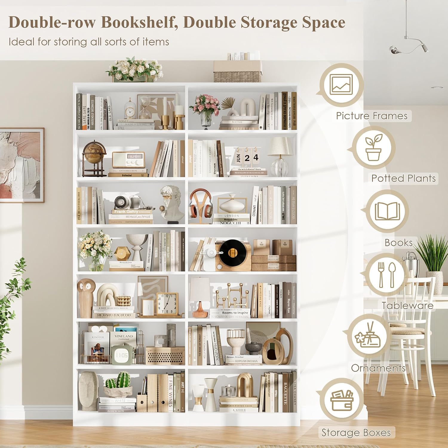 Detalle 2 de FirFurd P641 14-Compartment Bookcase, White, 116 x 28.5 x 212 cm