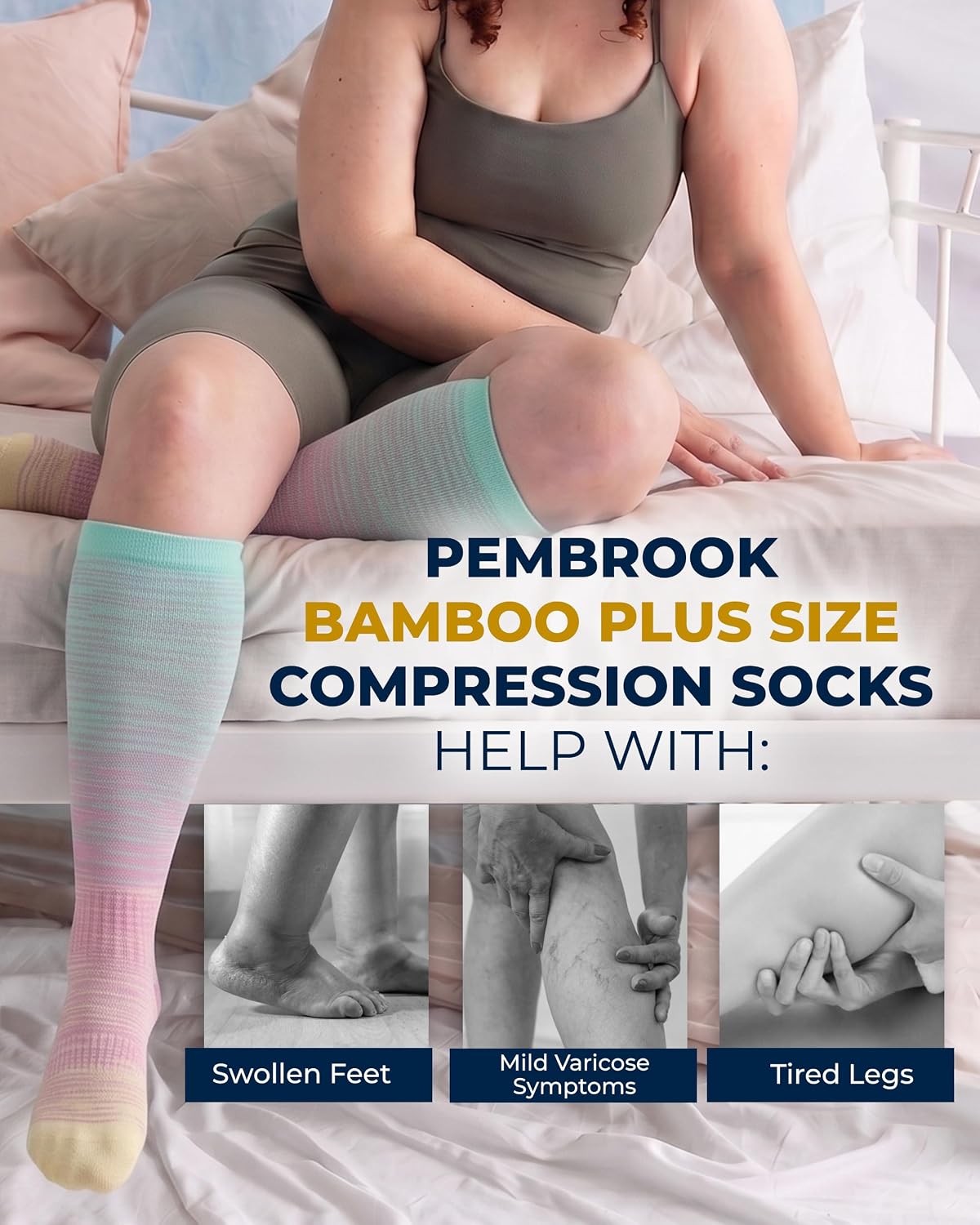 Thumbnail 3 de Pembrook 3 Pairs Plus Size Wide Calf Bamboo Viscose Compression Socks for Women & Men