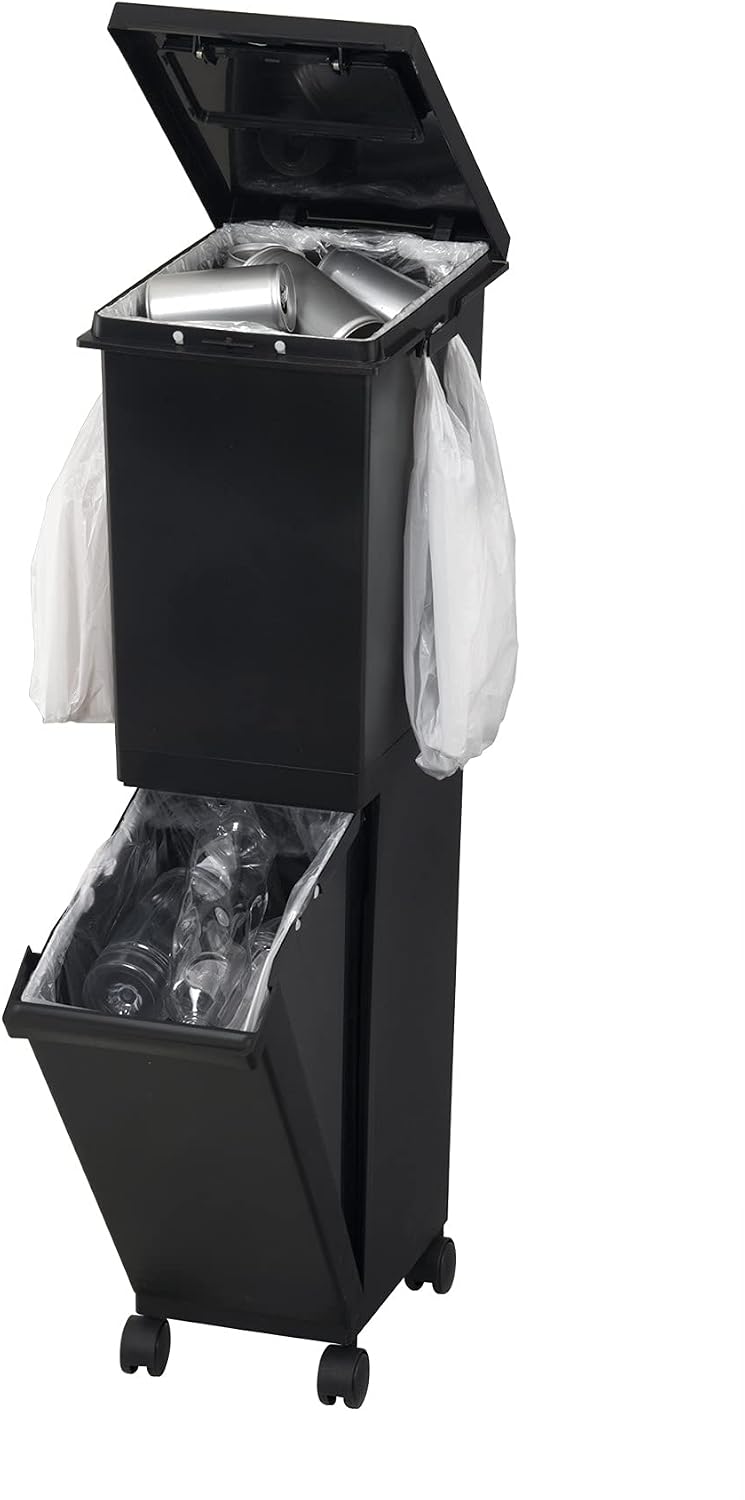 Detalle de 新輝合成 トンボ ユニード 2段分別ゴミ箱 36L、プッシュ投入・キャスター付き