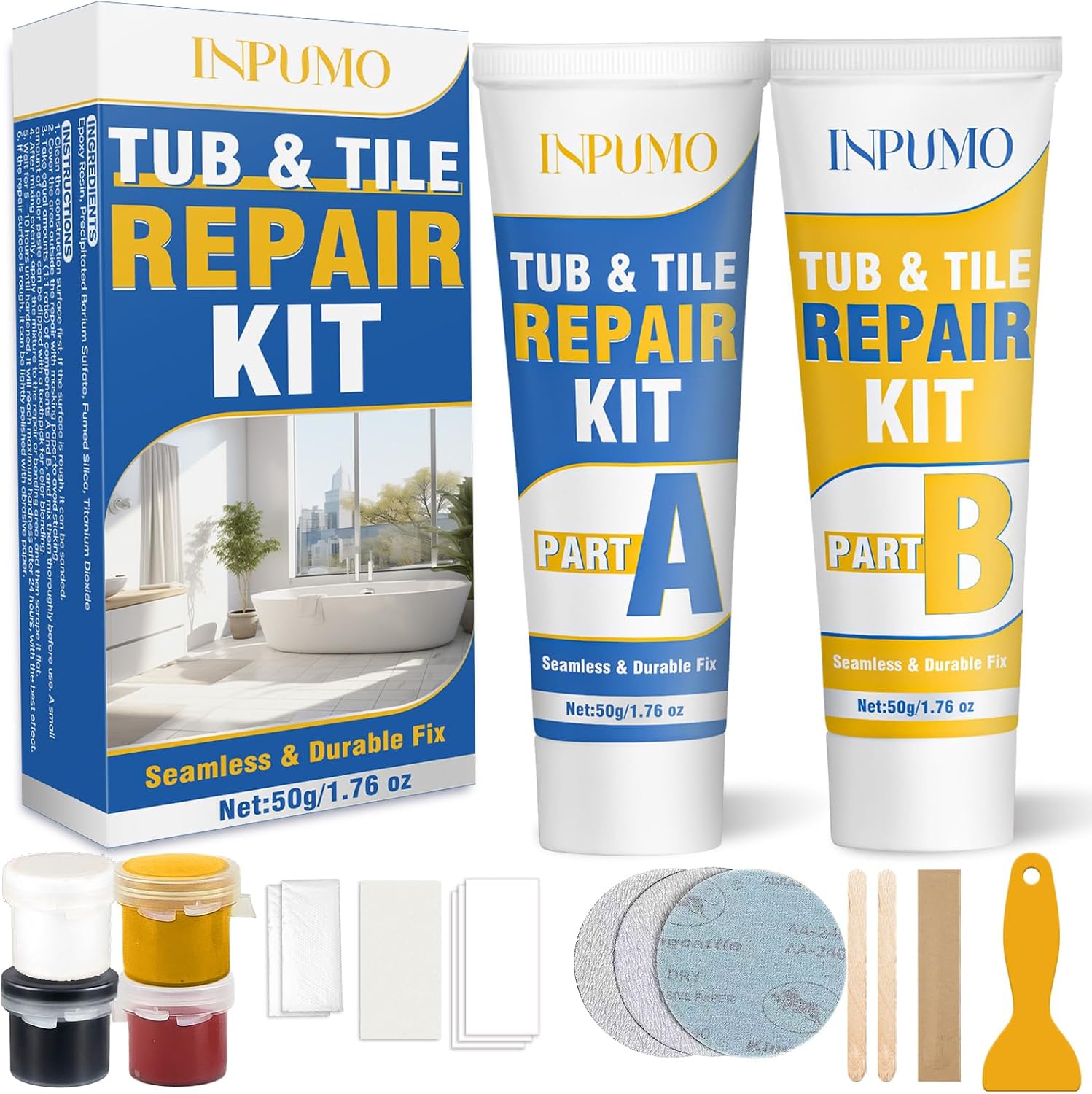 Detalle de Inpumo Tile Repair Kit: Porcelain & Ceramic Enamel Repair for Chips, Scratches and Dents
