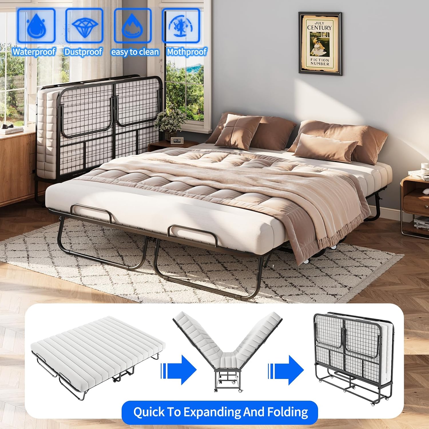 Detalle de RAOGIE 79"×59" Folding Bed with 13 cm Memory Foam Mattress