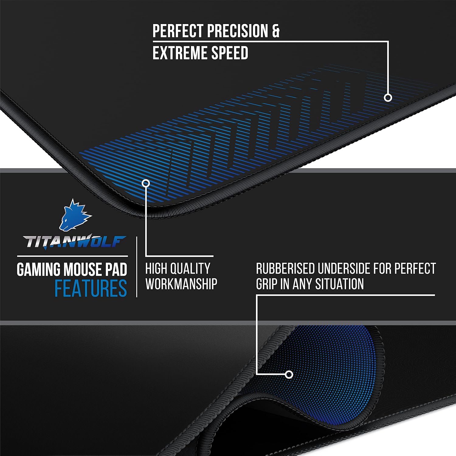Detalle 2 de TITANWOLF Extra Large Gaming Mouse Mat 1200x600mm 🖱