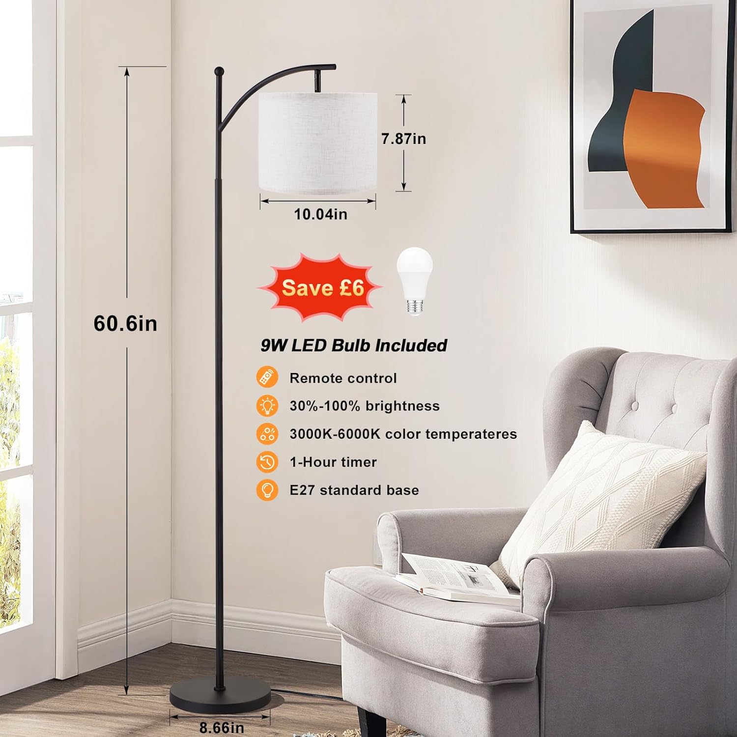 Thumbnail 2 de Aooshine 60" arc floor lamp with remote