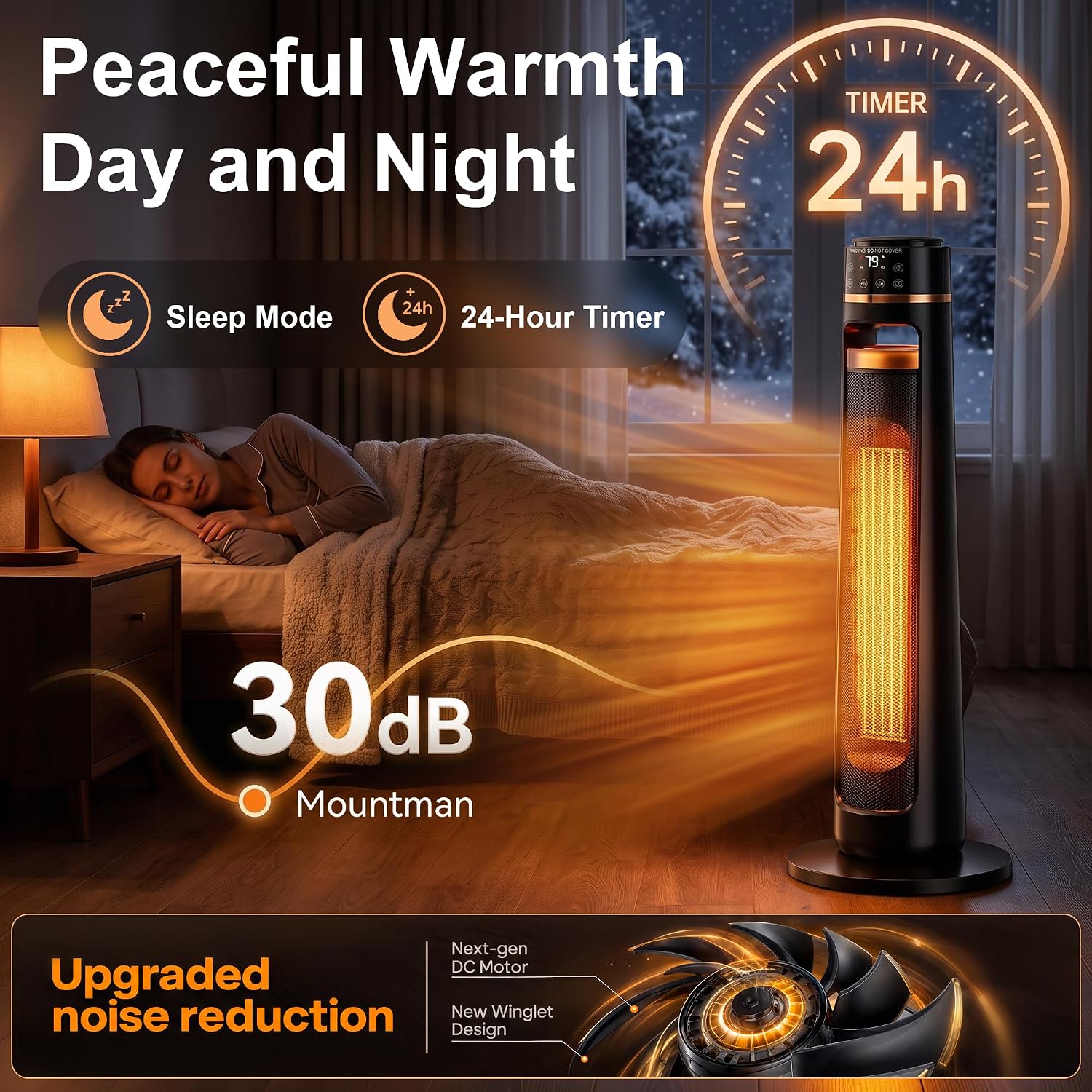 Detalle 1 de Mountman QN24807R 1500W Tower Space Heater with 120° Oscillation and Remote