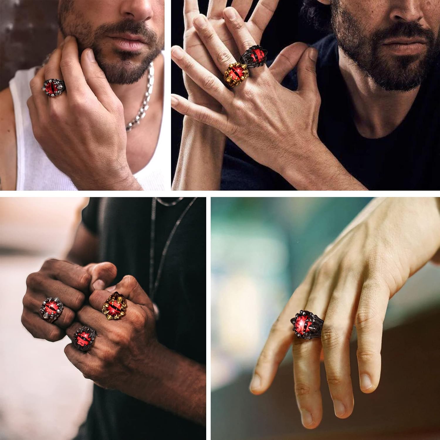 Thumbnail 1 de Bague homme gothique PROSTEEL Chevalière Œil du Diable rouge en acier inoxydable 316L