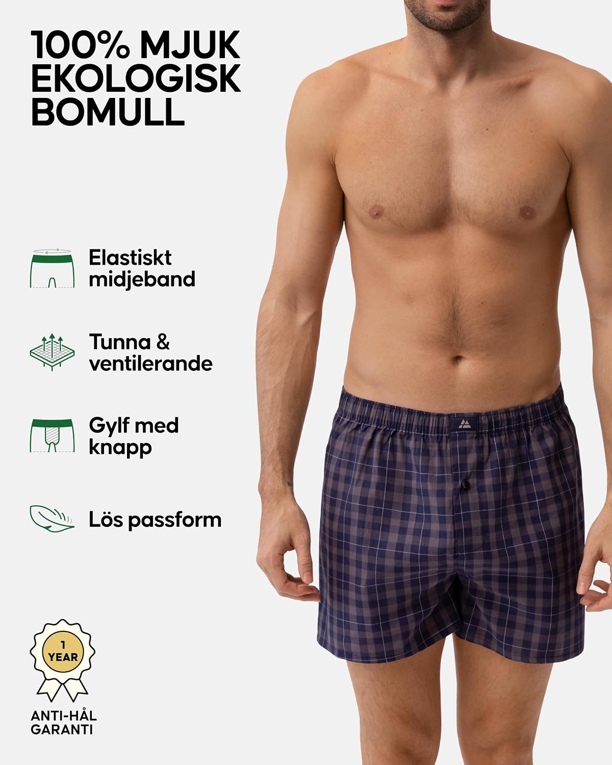 Detalle 2 de DANISH ENDURANCE vävda boxershorts i ekologisk bomull med lös passform