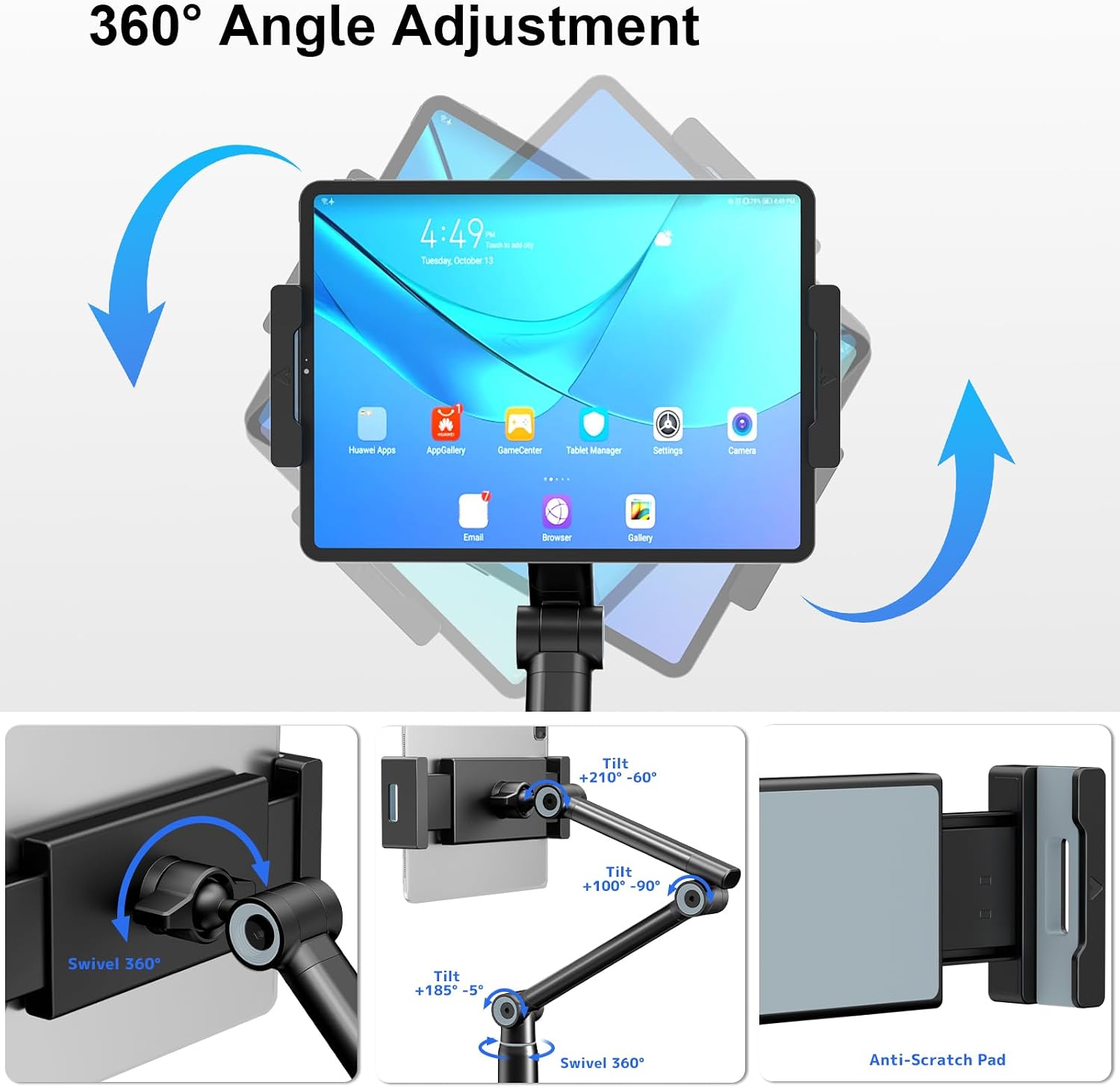 Detalle de IMtKotW Tablet Bodenständer – universelle Tablet-Halterung mit Heavy-Duty-Basis, höhenverstellbar (4,7–12,9 Zoll) und 360° drehbar