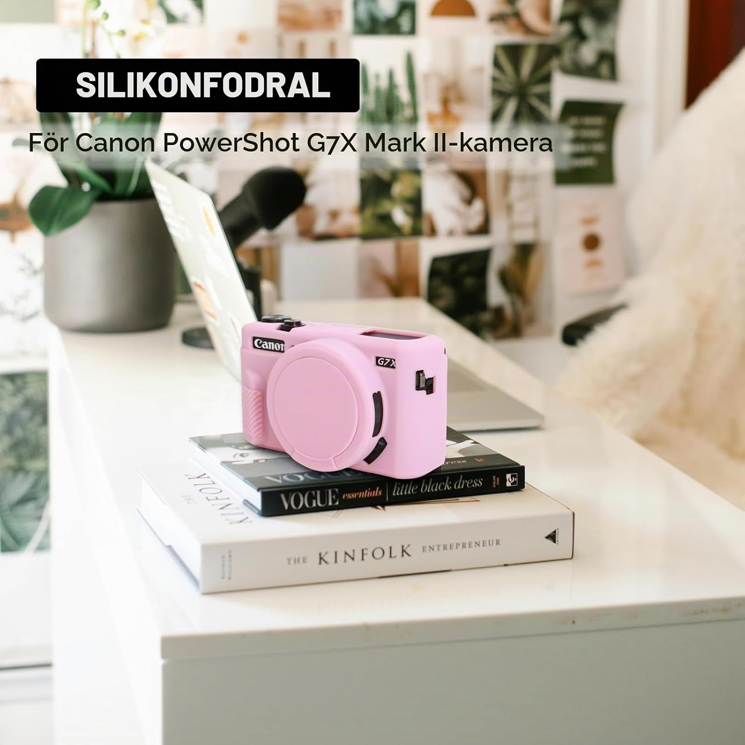 Detalle de Aisnyho silikonfodral för Canon PowerShot G7X Mark II, rosa med linsskydd