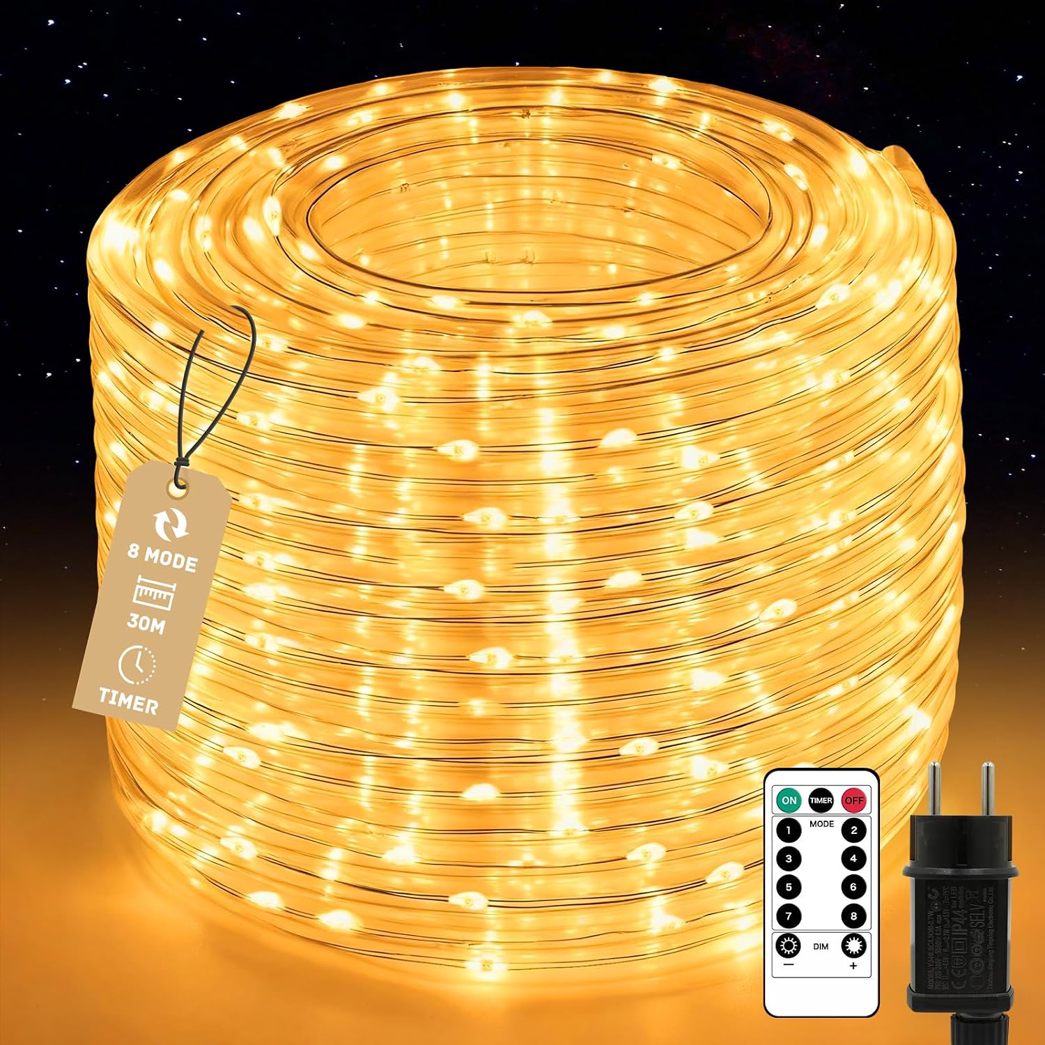 Thumbnail 6 de Auting Lichterkette außen Warmweiß 100 LEDs, 13 m – Fernbedienung, Timer, 8 Modi