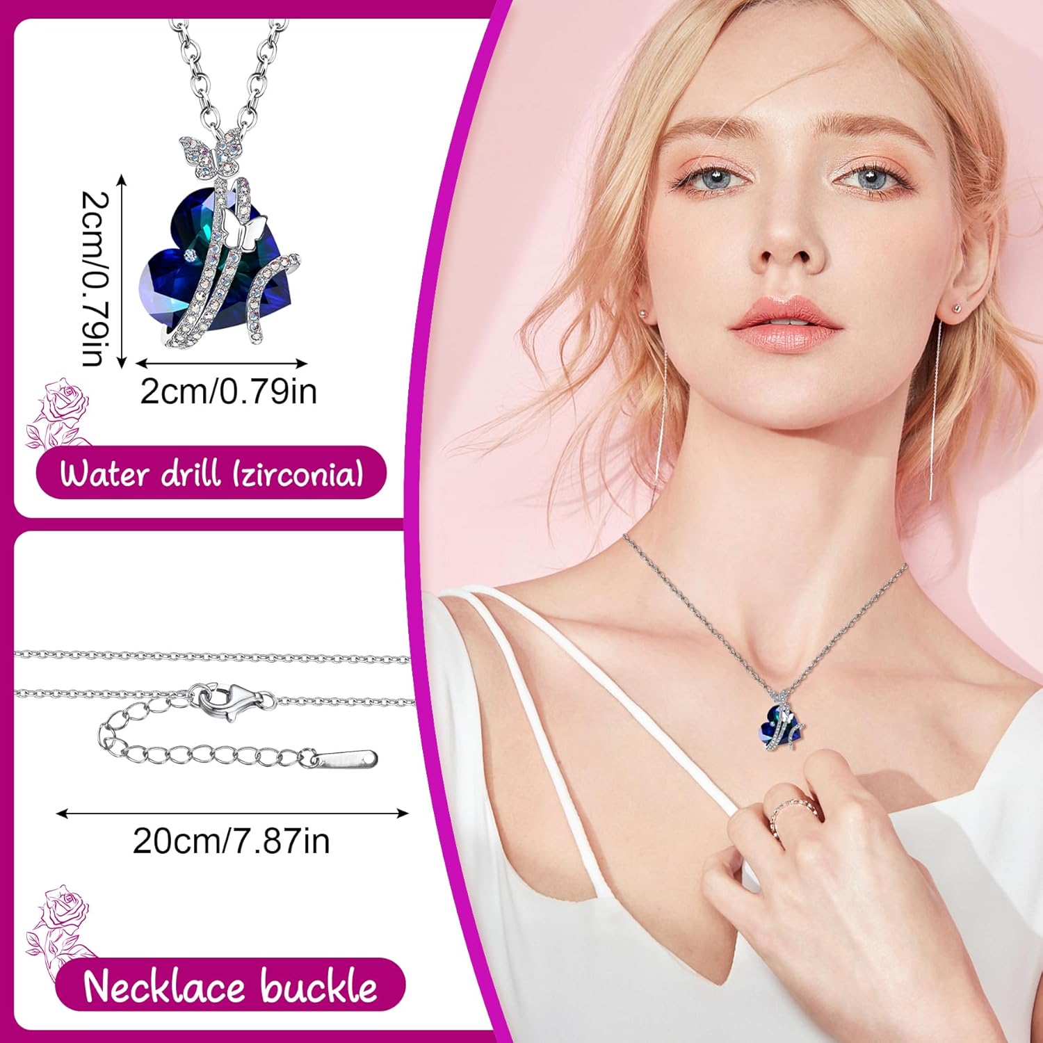 Thumbnail 6 de CSYY Konservierte Rosen – Ewige Rose mit Herz-Halskette in Lila, Valentinstag-Geschenk
