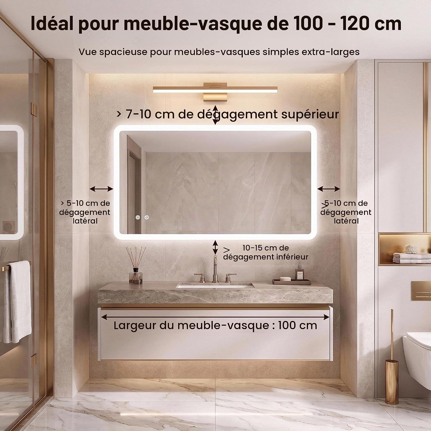 Detalle de Clevich PSMIR-10060-1 led-badkamerspiegel 100 x 60 cm, dimbaar en anti-condens