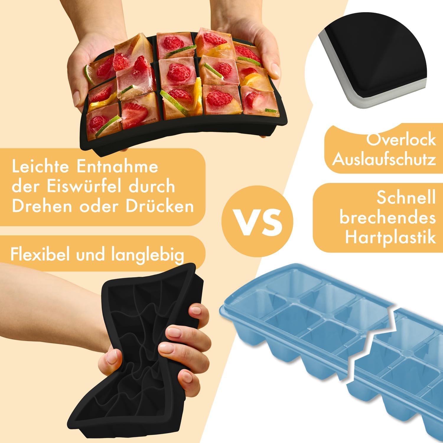 Thumbnail 2 de Blumtal Eiswürfelformen Silikon 3er Set – 15er Eiswürfelform mit Deckel, BPA-frei, lebensmittelecht, Schwarz
