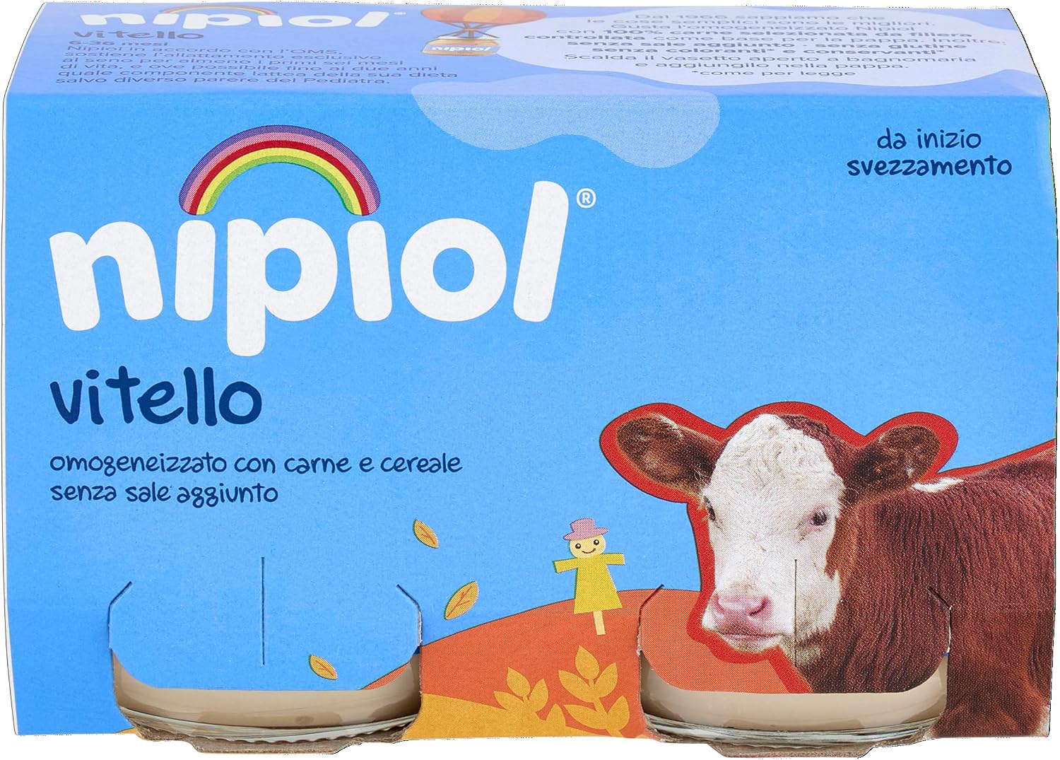 Detalle de Nipiol Omogeneizzato Vitello - 2x120 g, 12 confezioni: omogeneizzato di carne 100% vitello senza sale aggiunto