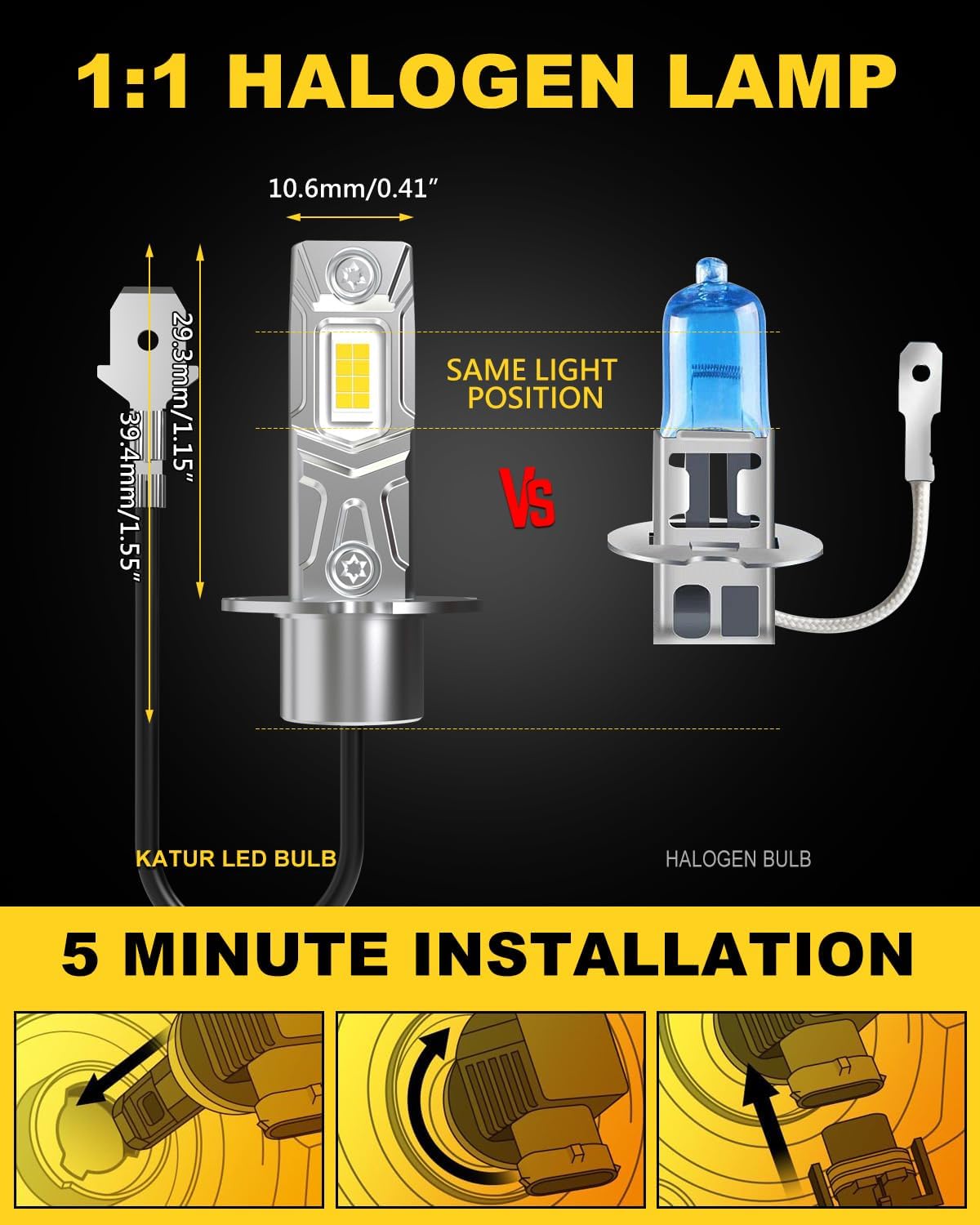 Thumbnail 3 de KATUR H3 LED per fari, 6000K bianco (kit conversione plug & play) – confezione da 2