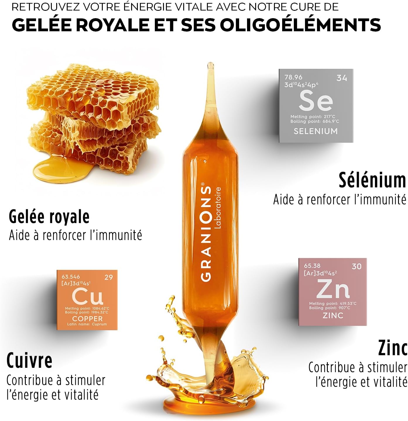 Detalle 1 de GRANIONS Gelee Royale 4000 mg – 10 ampoules 🩺