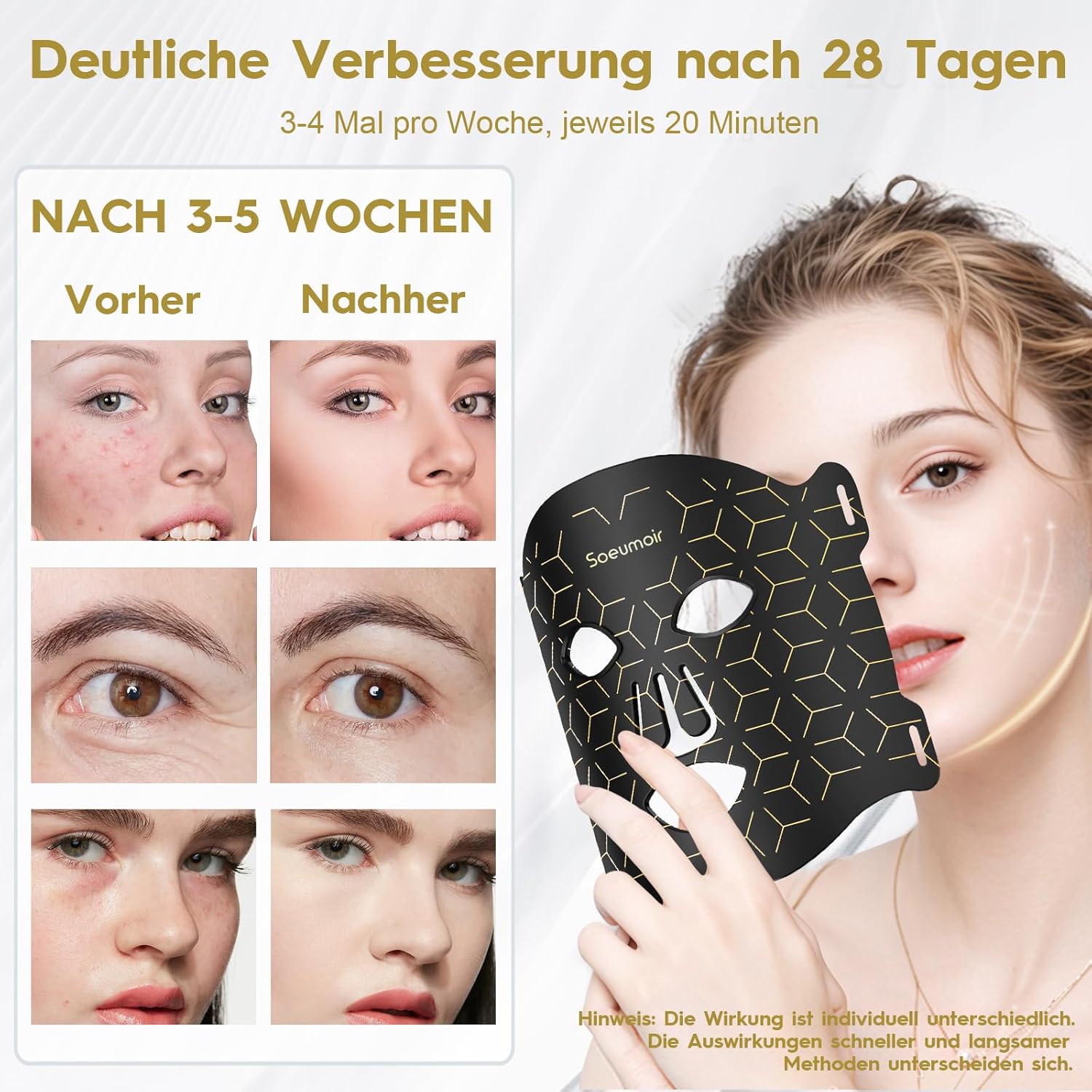 Thumbnail 6 de Soeumoir LED-Gesichtsmaske mit Rotlichttherapie – 625 nm, 108 LEDs, 7 Beleuchtungsmodi