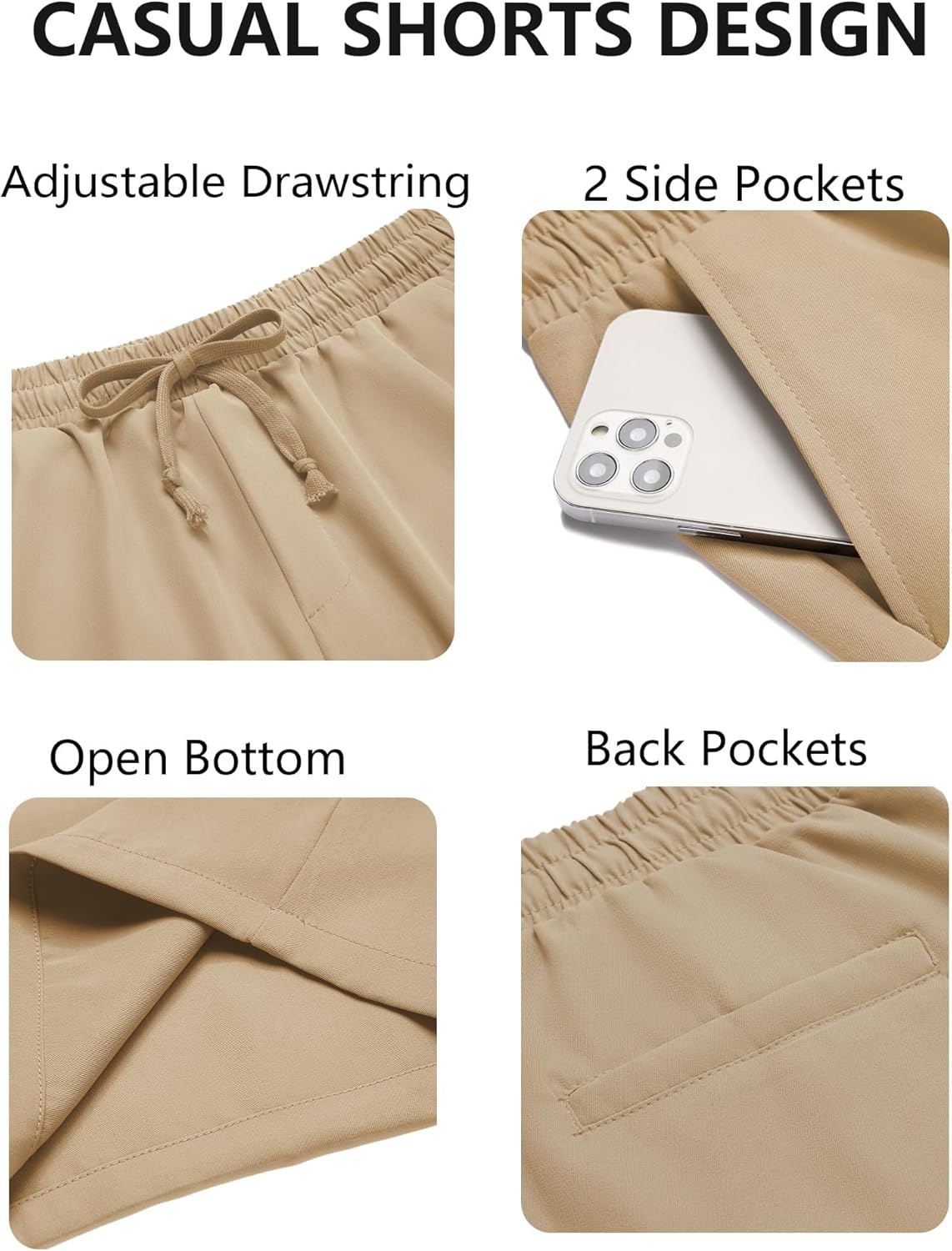 Detalle de COOFANDY Short pour Homme Casual – Short d'Été Regular Fit avec Taille Élastique et Poches Latérales
