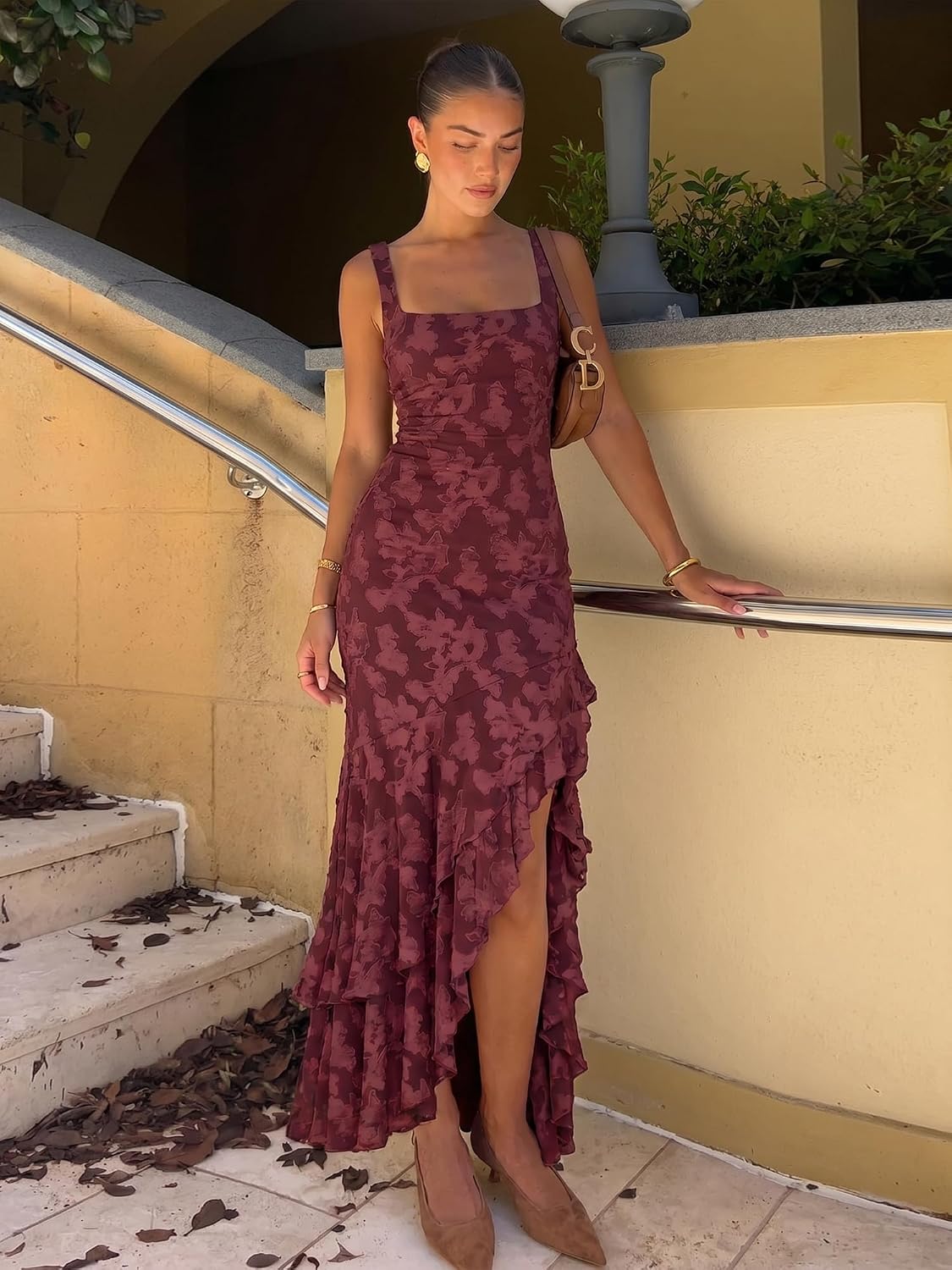 Thumbnail 3 de BORIFLORS BF931 Women's Floral Ruched Maxi Dress with Square Neck and Ruffles
