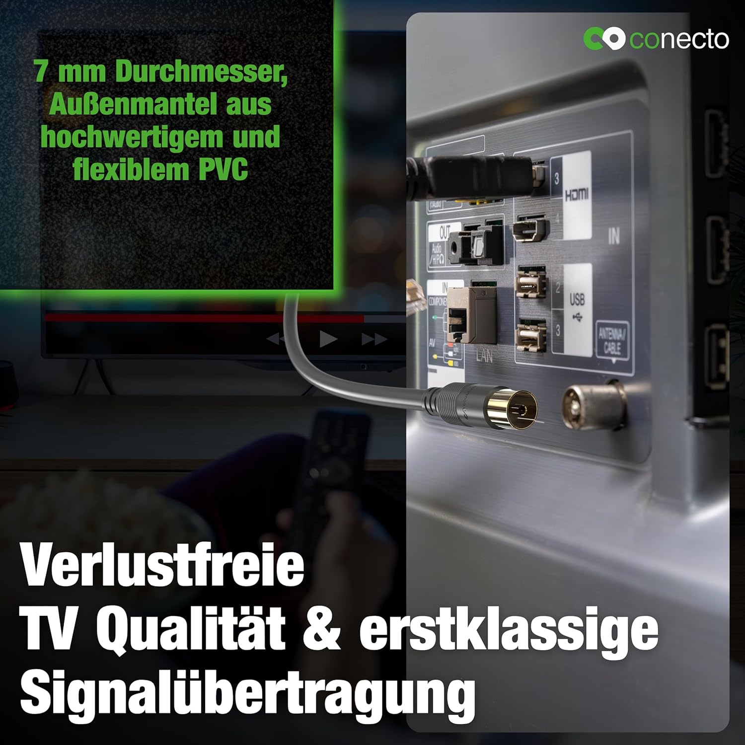 Thumbnail 2 de conecto Antennenkabel SAT Koaxialkabel (doppelt geschirmt) – IEC-Stecker auf IEC-Buchse, schwarz, 2,00 m