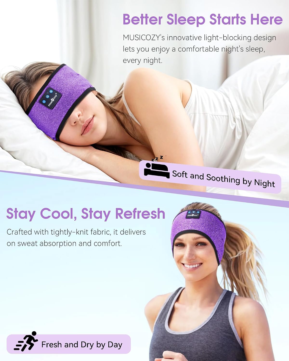 Detalle de MUSICOZY Sleep Headphones Bluetooth Headband for Side Sleepers