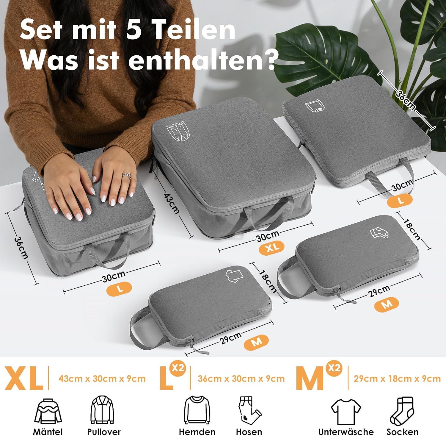 Thumbnail 5 de Samfolk Compression Packing Cubes – robustes Nylon-Set mit Reißverschlüssen, 5-teilig