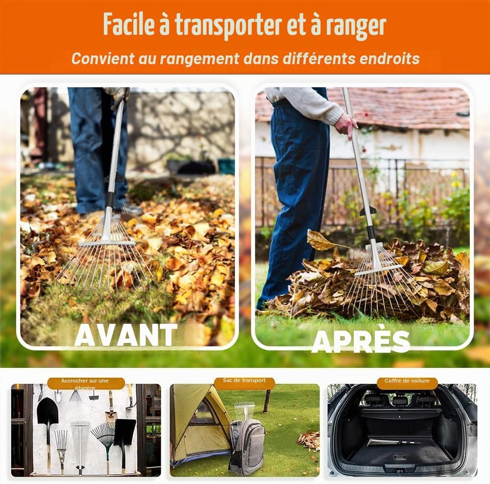 Detalle de Râteau de jardin TOPRUNYI avec tige métallique réglable 2,15 m et gants – balai à feuilles et fentes en métal