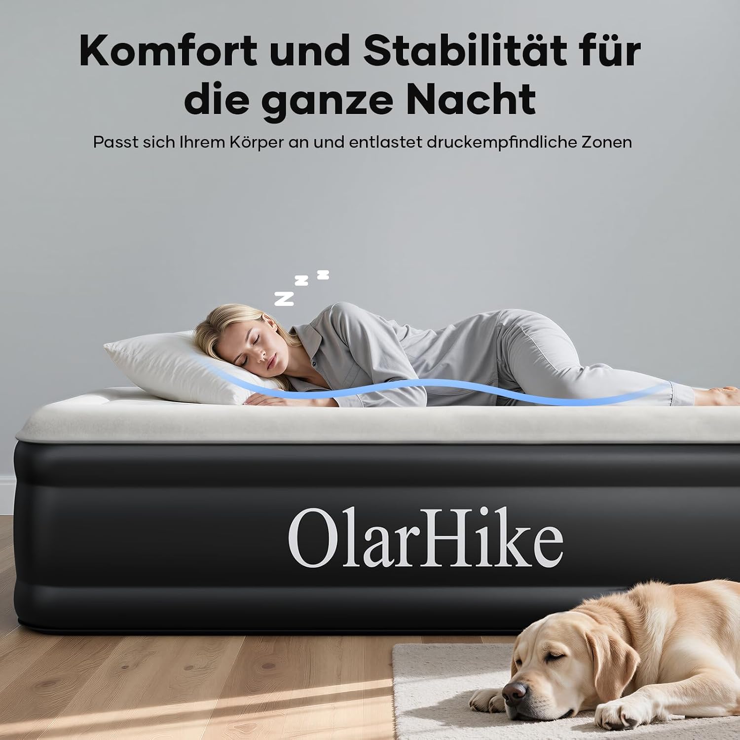 Detalle 2 de OlarHike Luftbett 1 Person 90 x 200 x 50 cm mit integrierter Pumpe – Gästematratze für Camping & Zuhause
