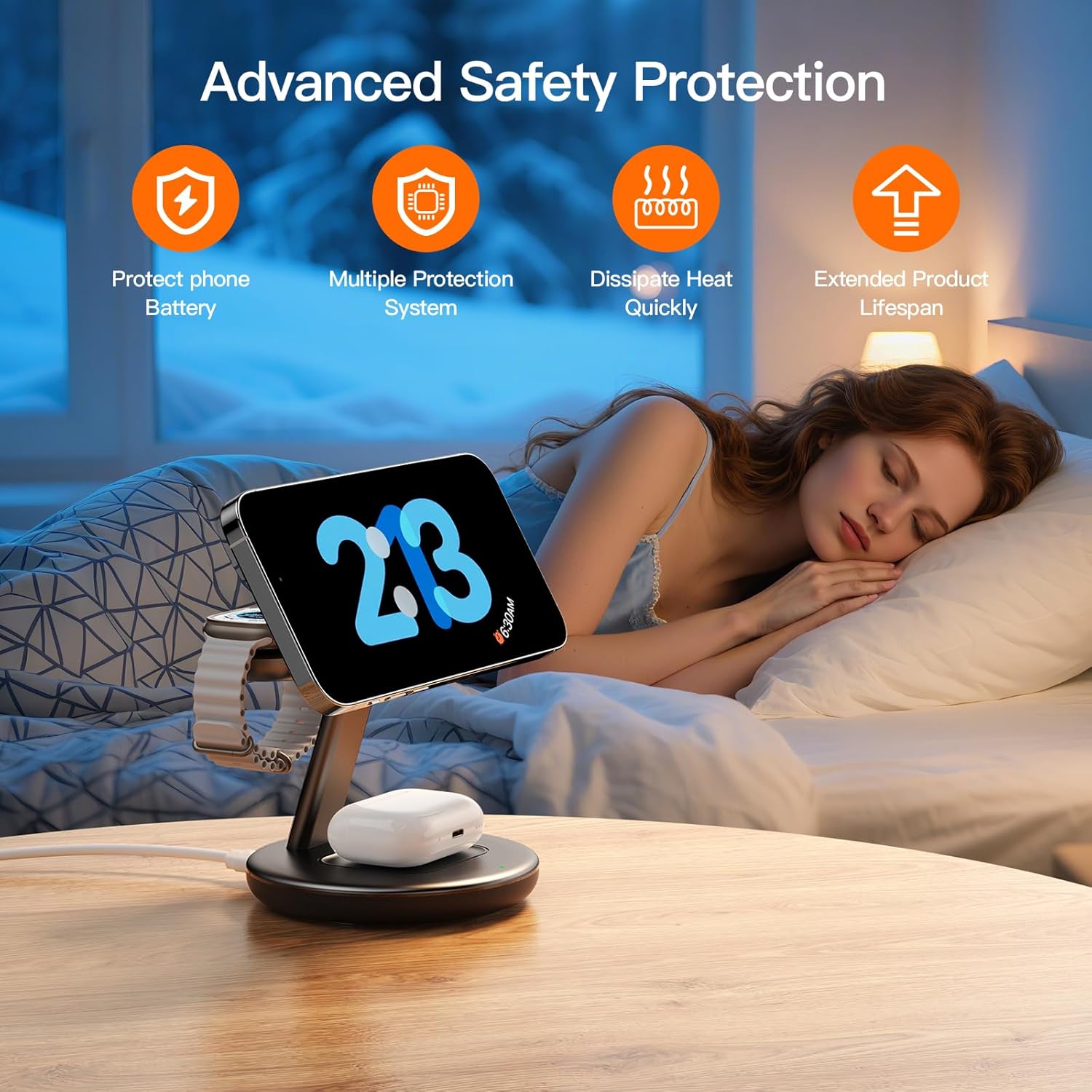 Detalle 2 de LYAOAO 3-in-1 Wireless Charging Station with 15W MagSafe and 5W Apple Watch Support