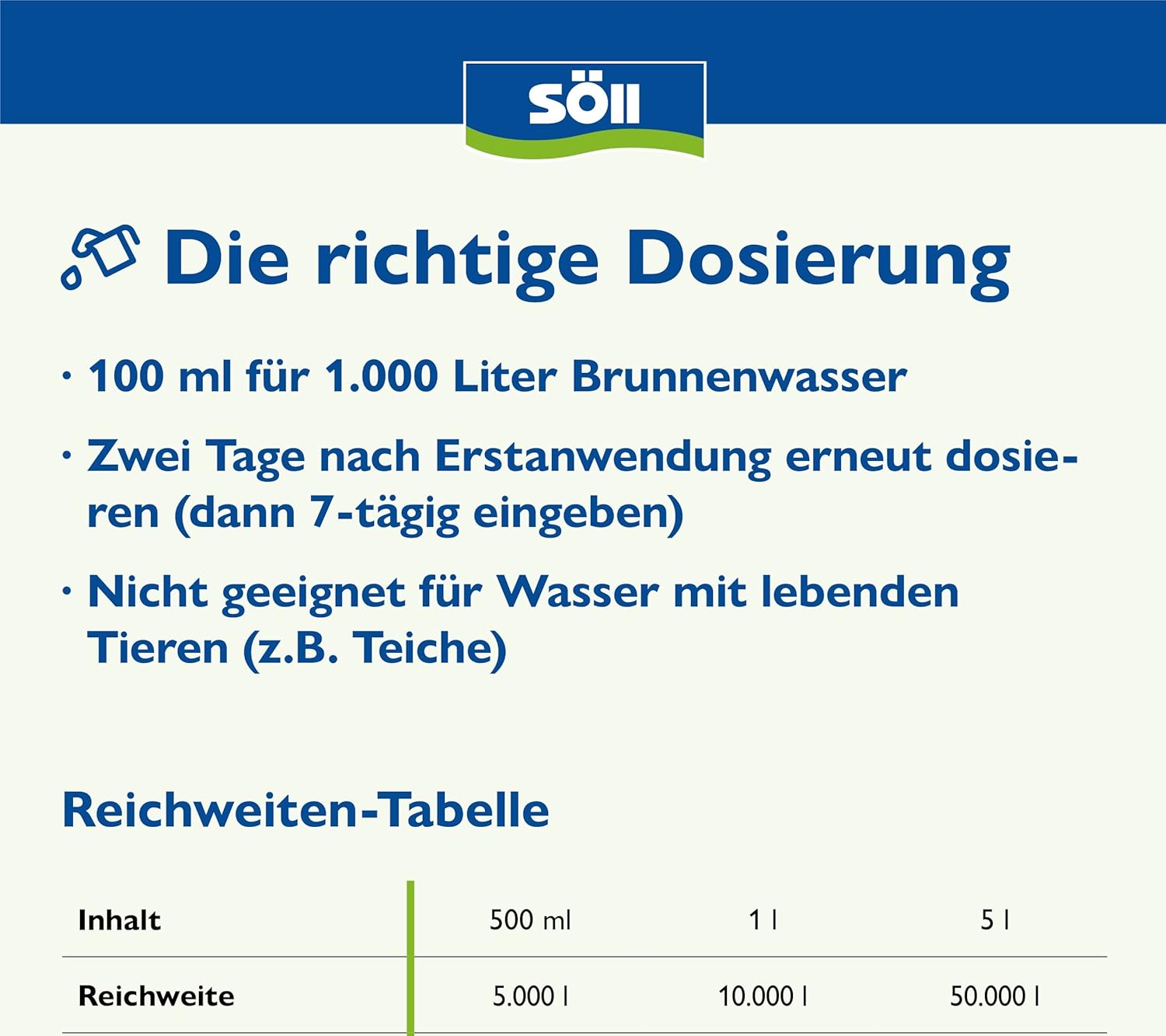 Detalle de Söll 80694 SpringbrunnenKlar: Klarwasserpflege für Außenbrunnen (1 L, reicht für 10.000 L)